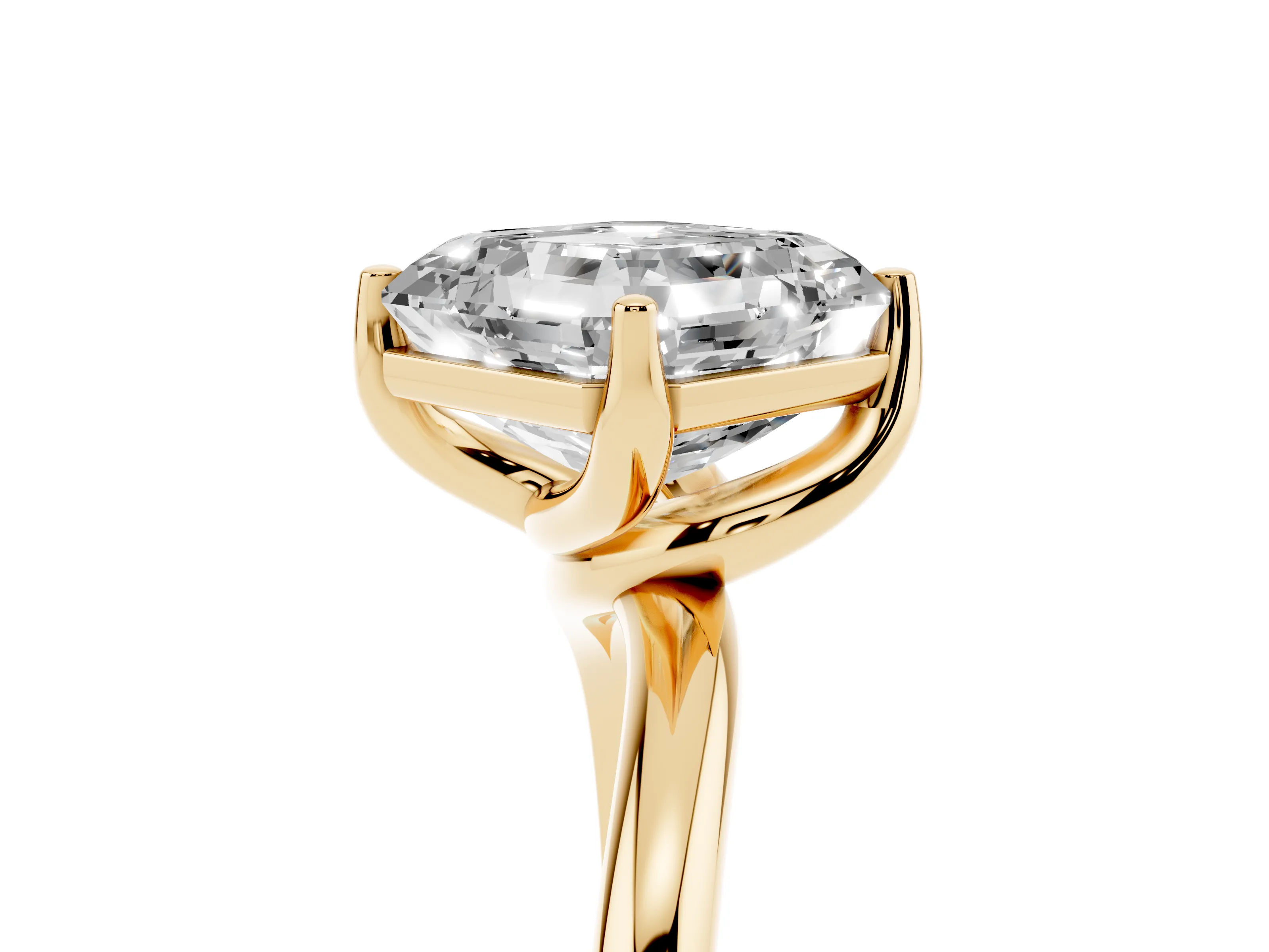 Asscher Cut Diamond Solitaire Engagement Ring Set in Yellow gold with Classic Plain Band