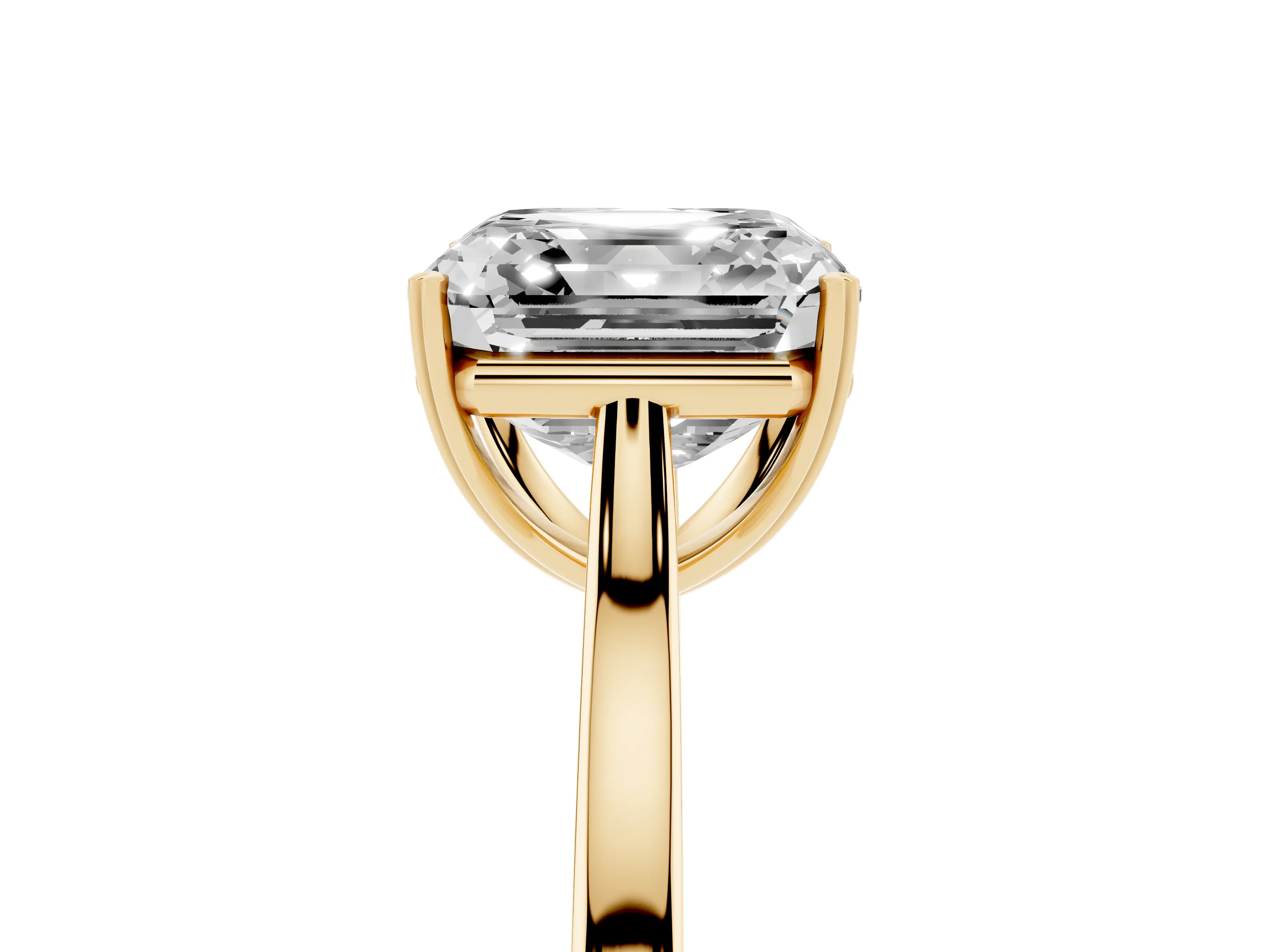 Asscher Cut Diamond Solitaire Heart Prong Engagement Ring Set in Yellow gold with Tapered Band