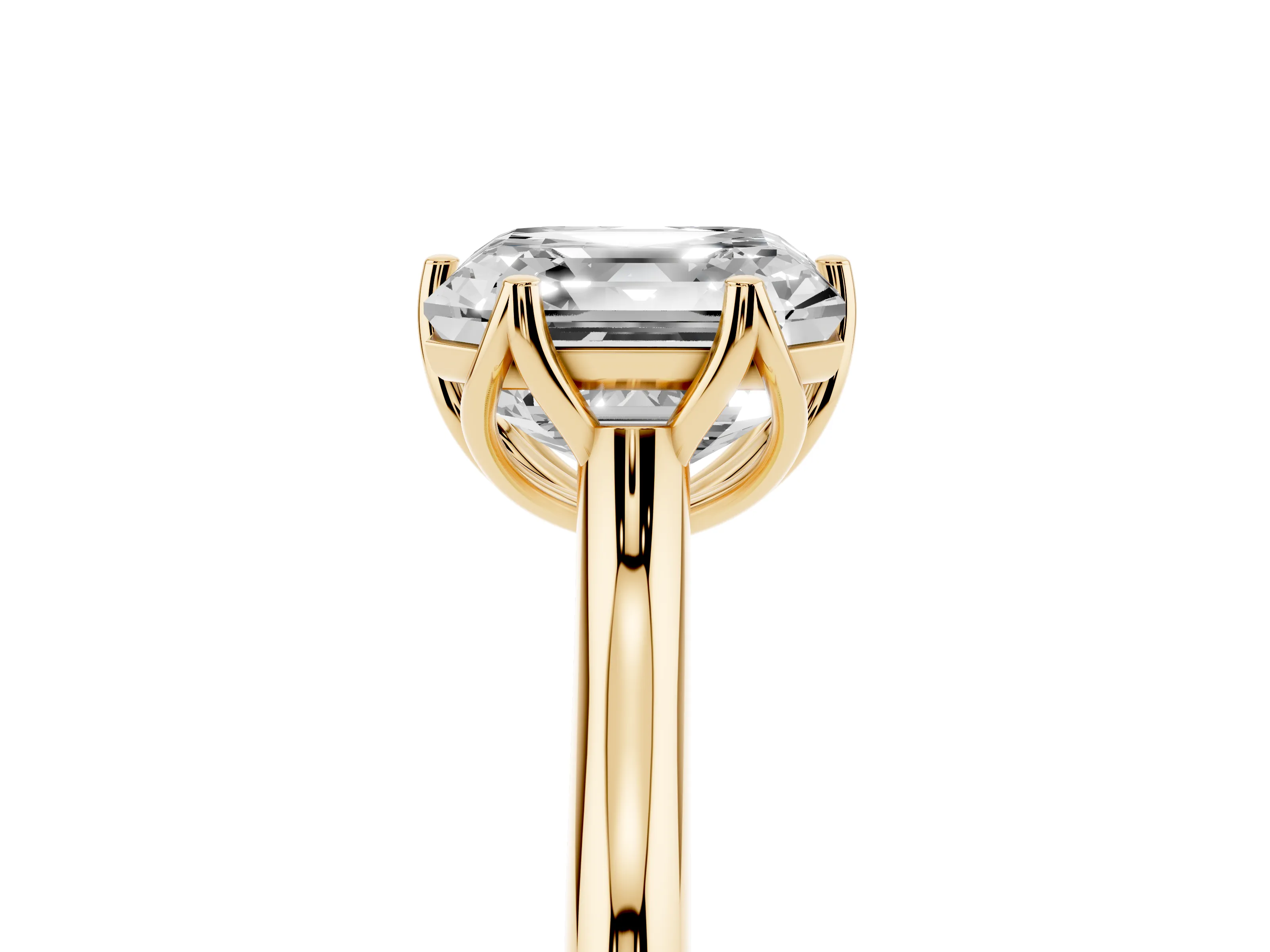 Asscher Cut Diamond Solitaire Cathedral Ring Set in Yellow gold with Prong Setting