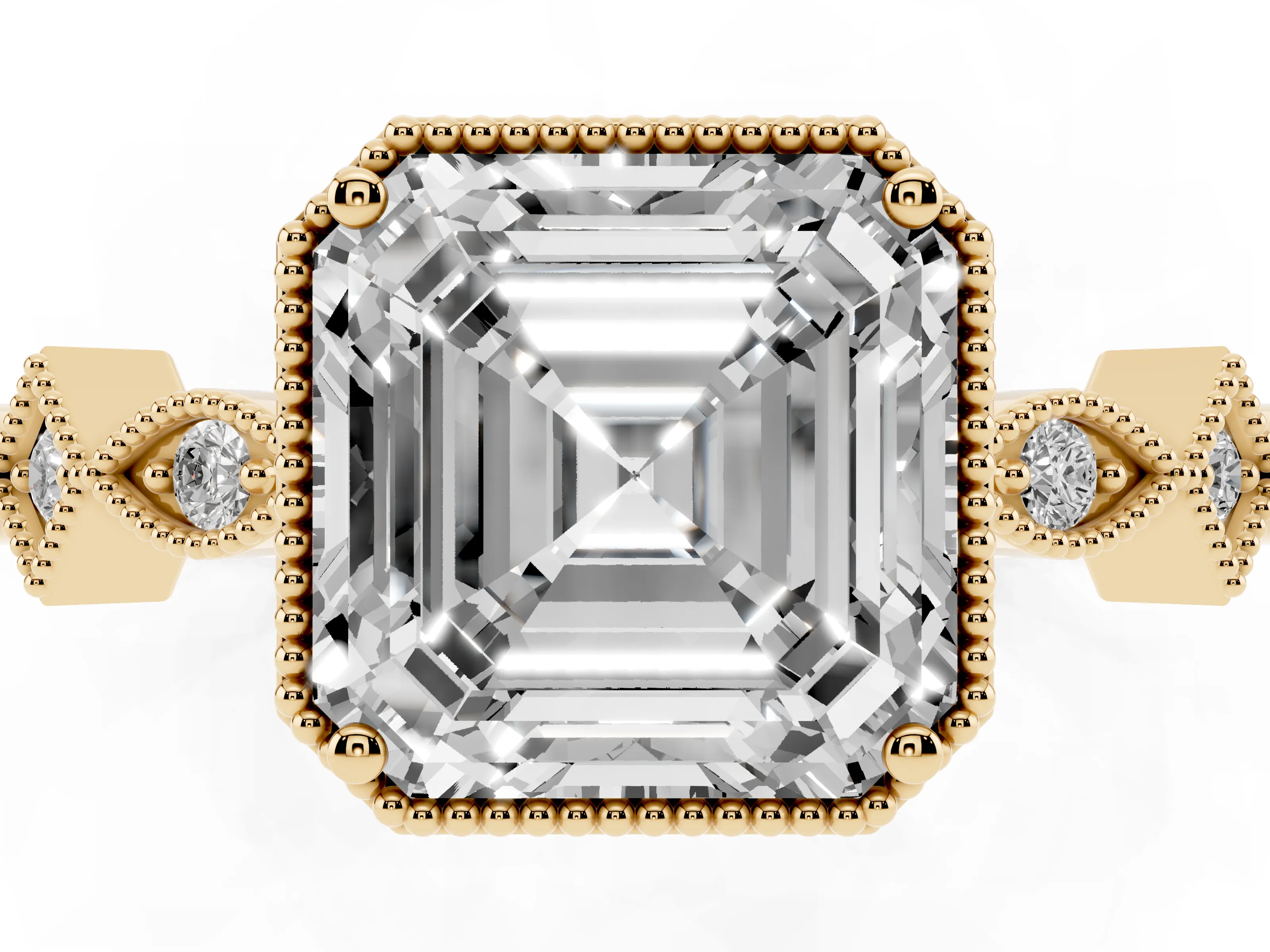 Asscher Cut Diamond Milgrain Marquise Twist Band Ring Set in Yellow gold with Prong Setting