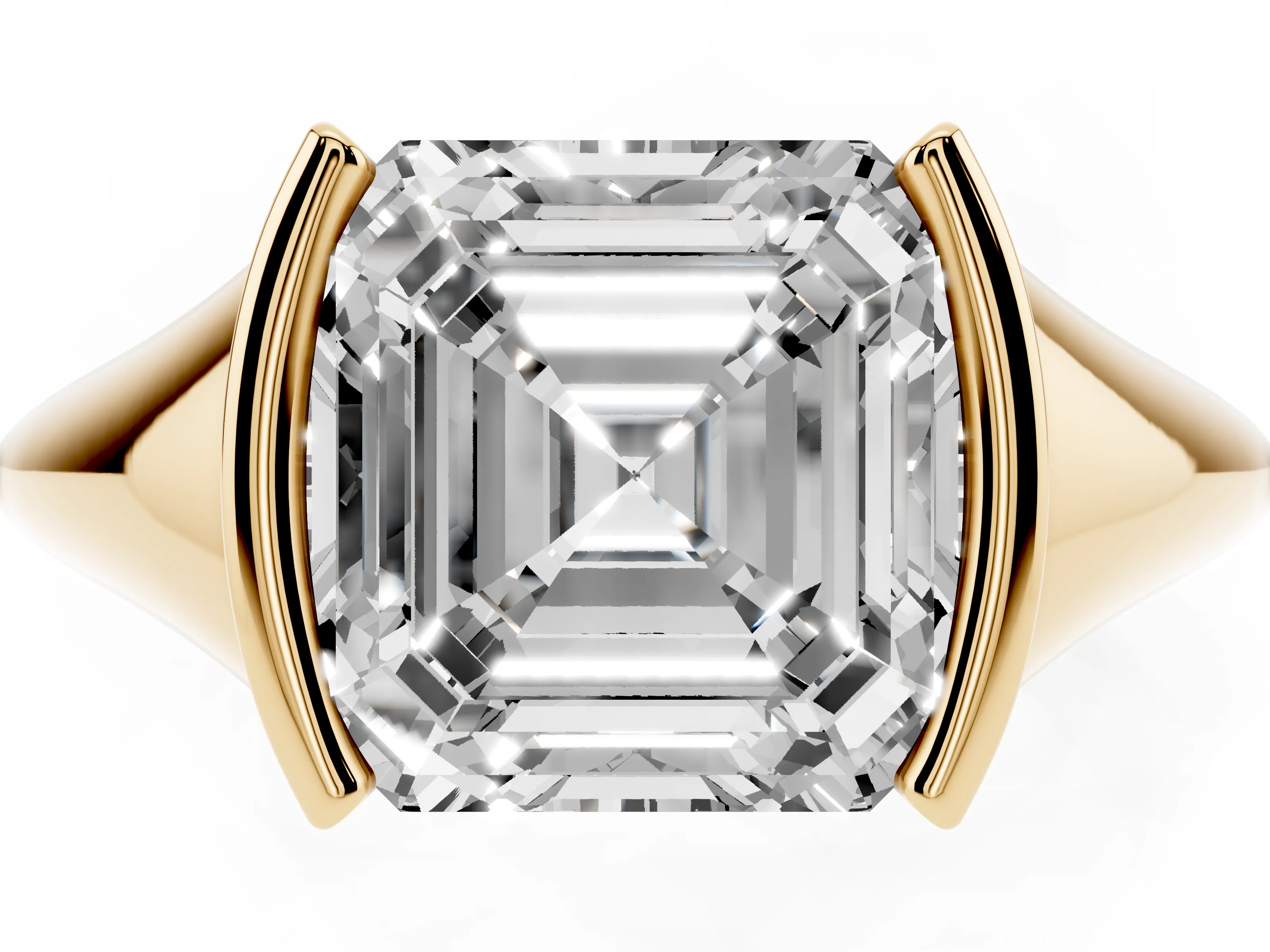 Asscher Cut Diamond Solitaire Tension Set Ring Set in Yellow gold