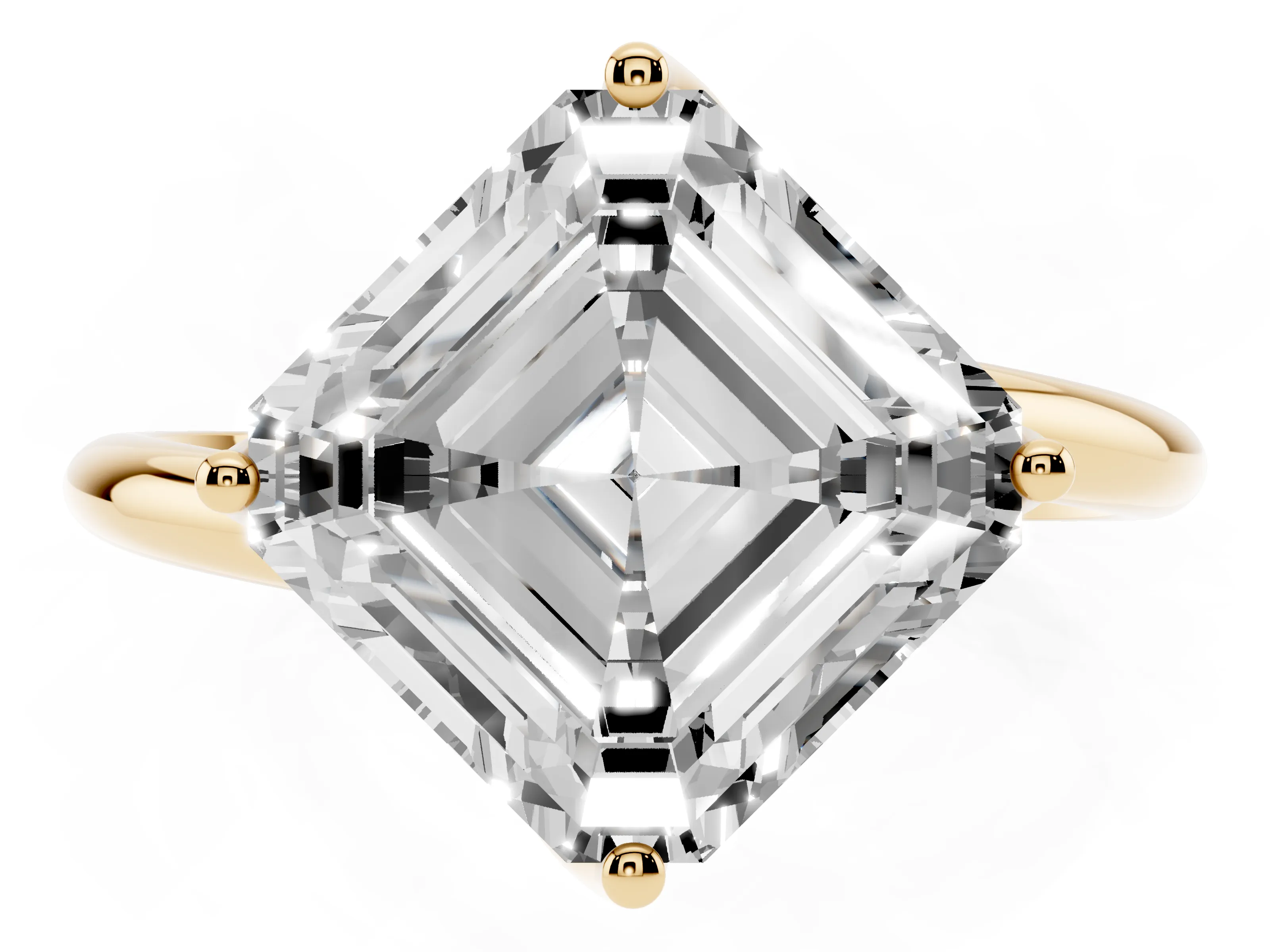 Asscher Cut Diamond Solitaire Engagement Ring Set in Yellow gold with Classic Plain Band