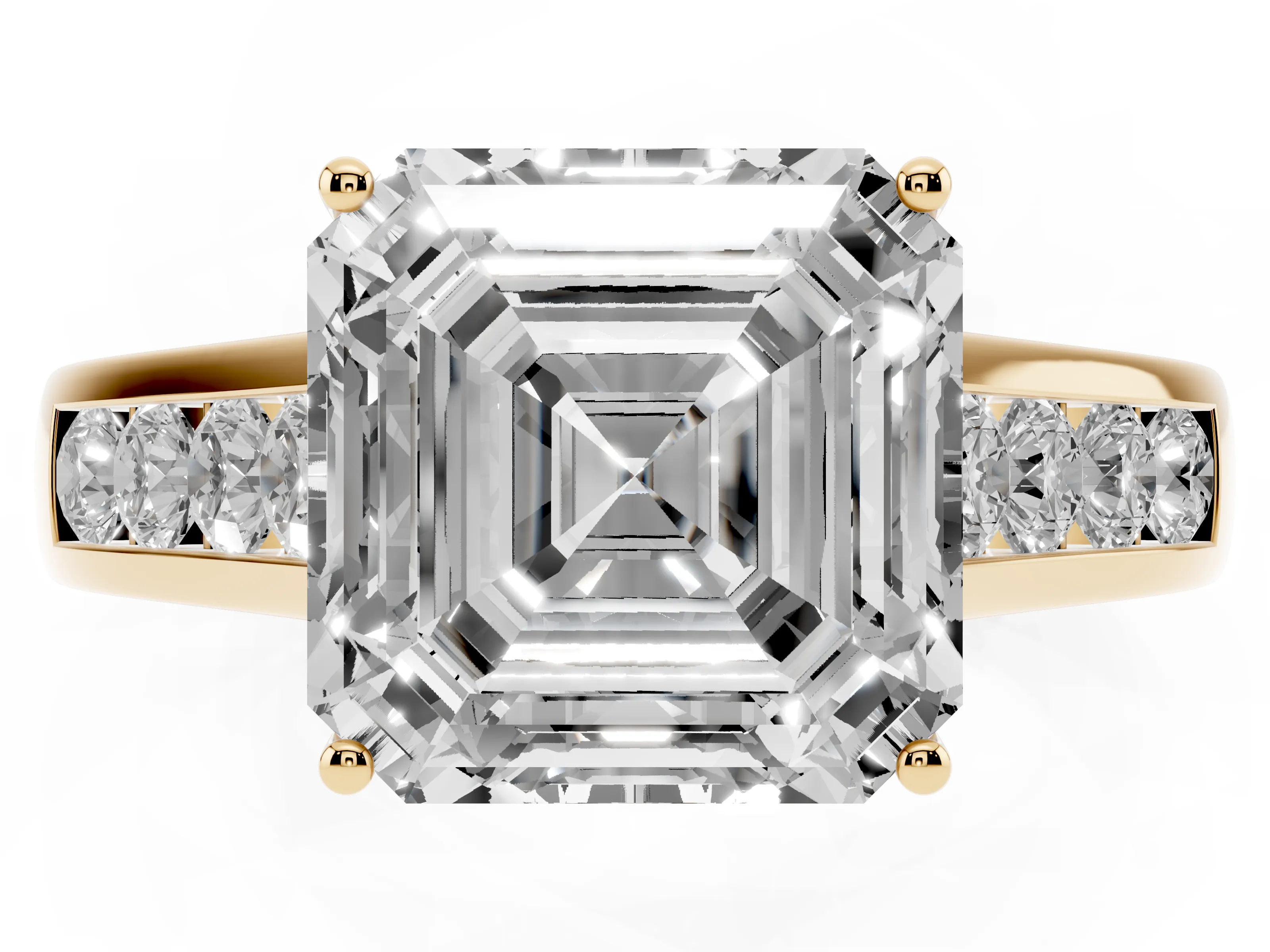 Asscher Cut Diamond Brilliant Channel-Set Solitaire Ring Set in Yellow gold with Prong Setting