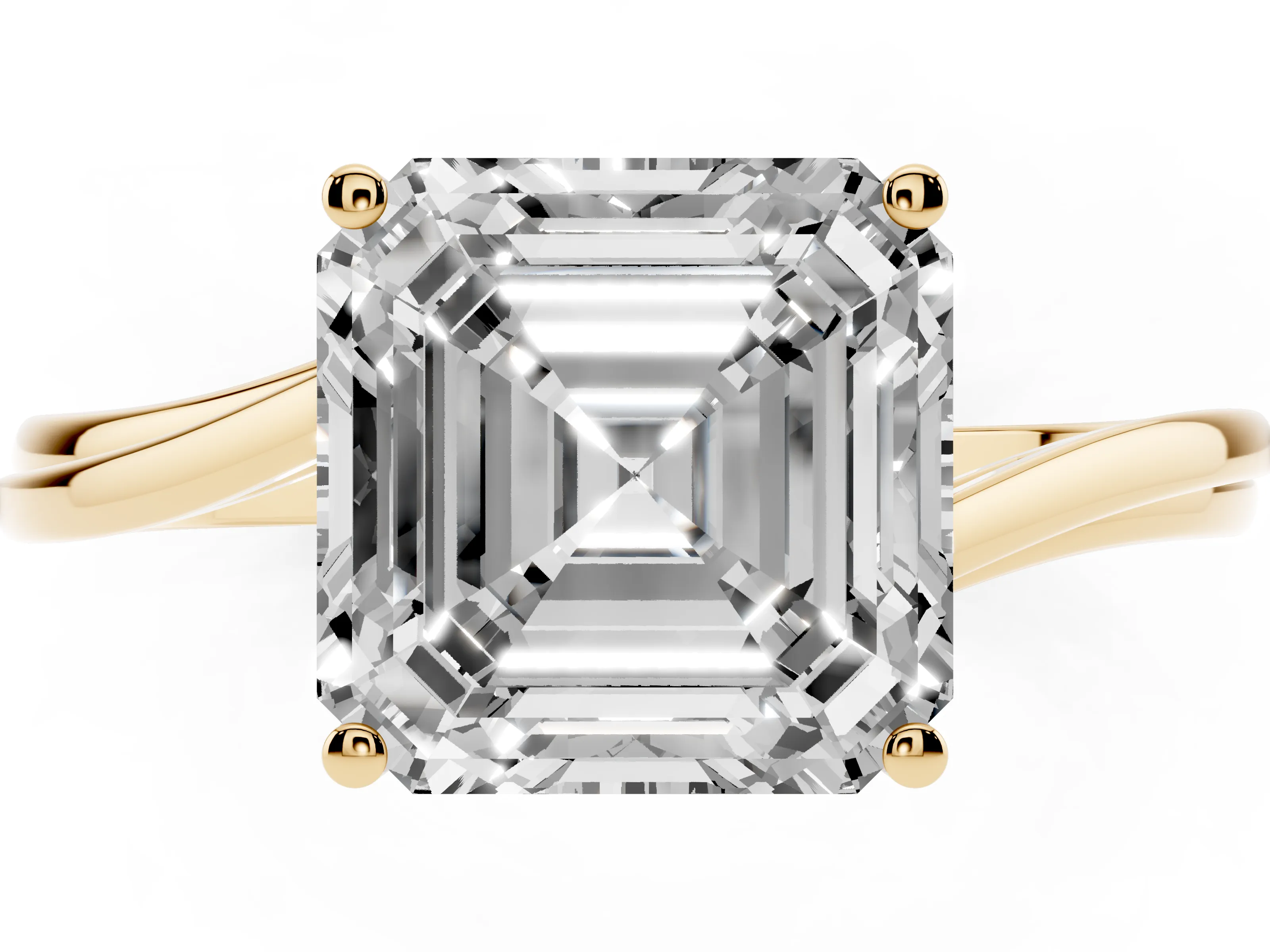Asscher Cut Diamond Solitaire Twist Band Ring Set in Yellow gold with Prong Setting