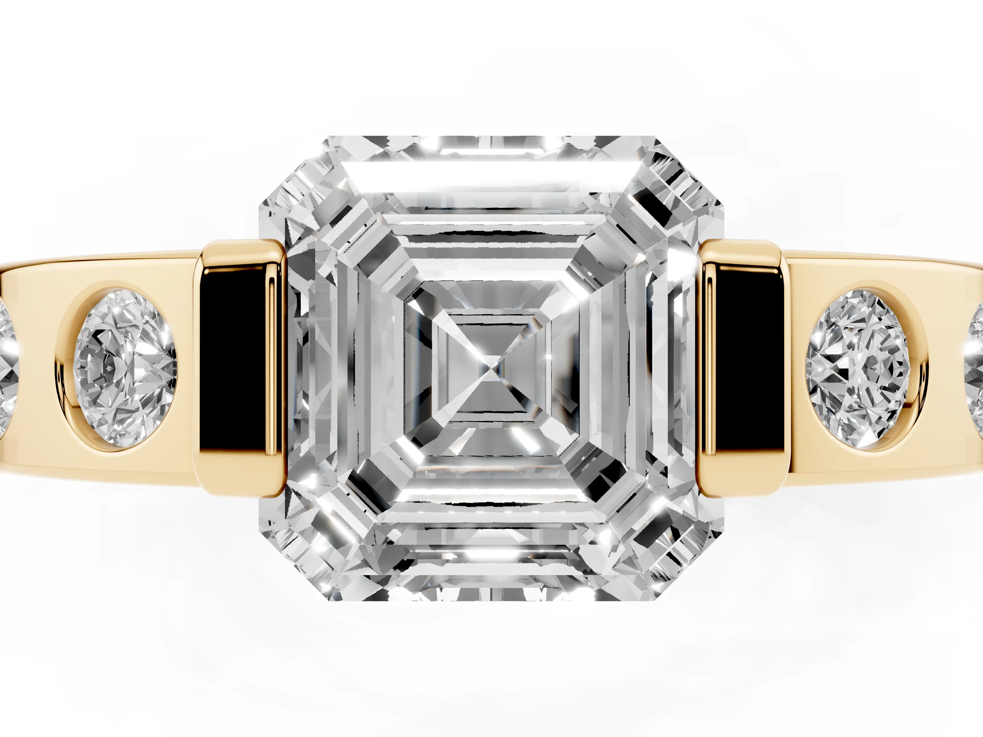 Asscher Cut Diamond Channel-Set Band Ring Set in Yellow gold with Bezel Prong Setting