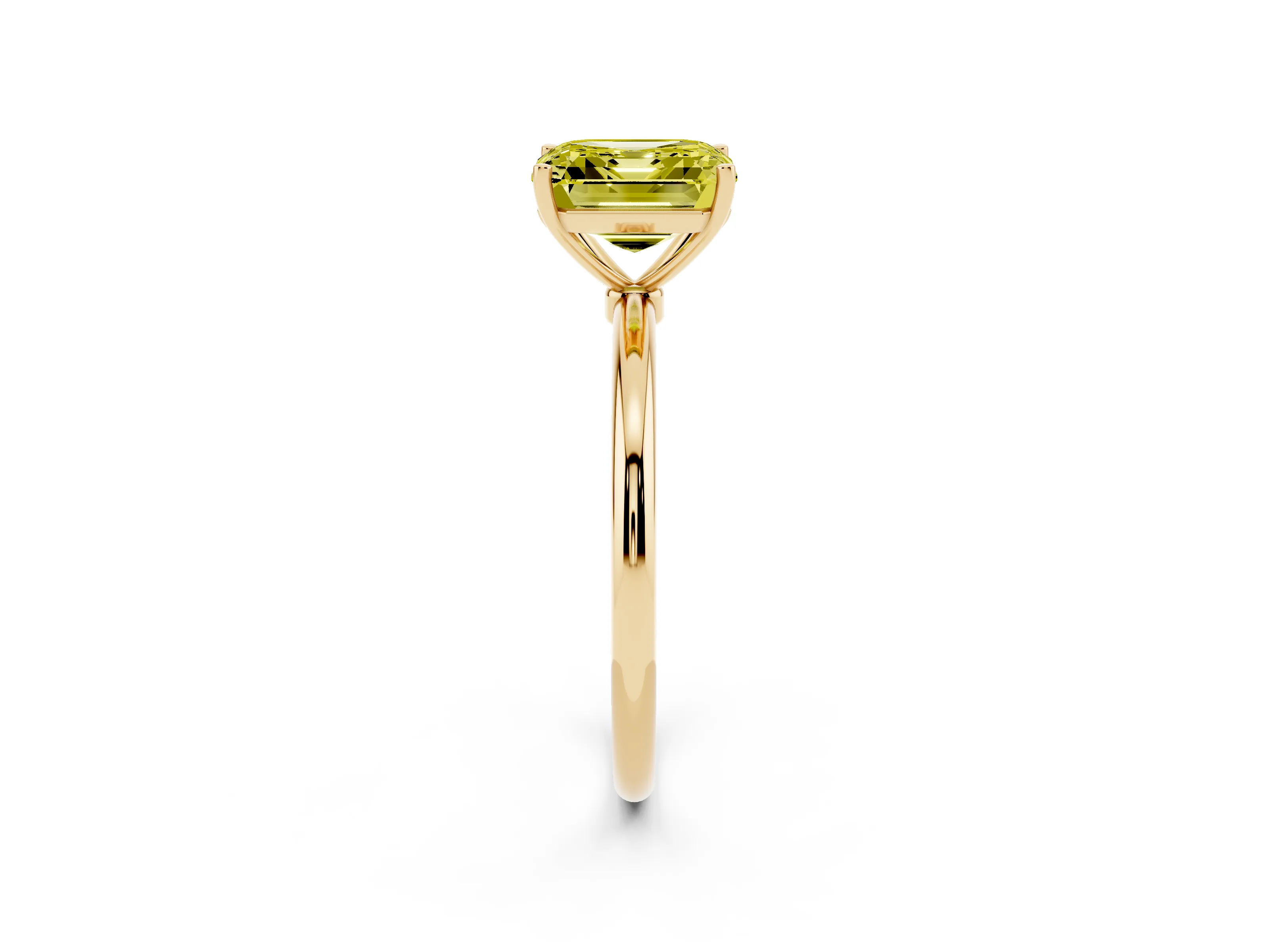 Fancy Yellow Asscher Cut Diamond Solitaire Engagement Ring Set in Yellow gold with Thin Band and Prong Setting
