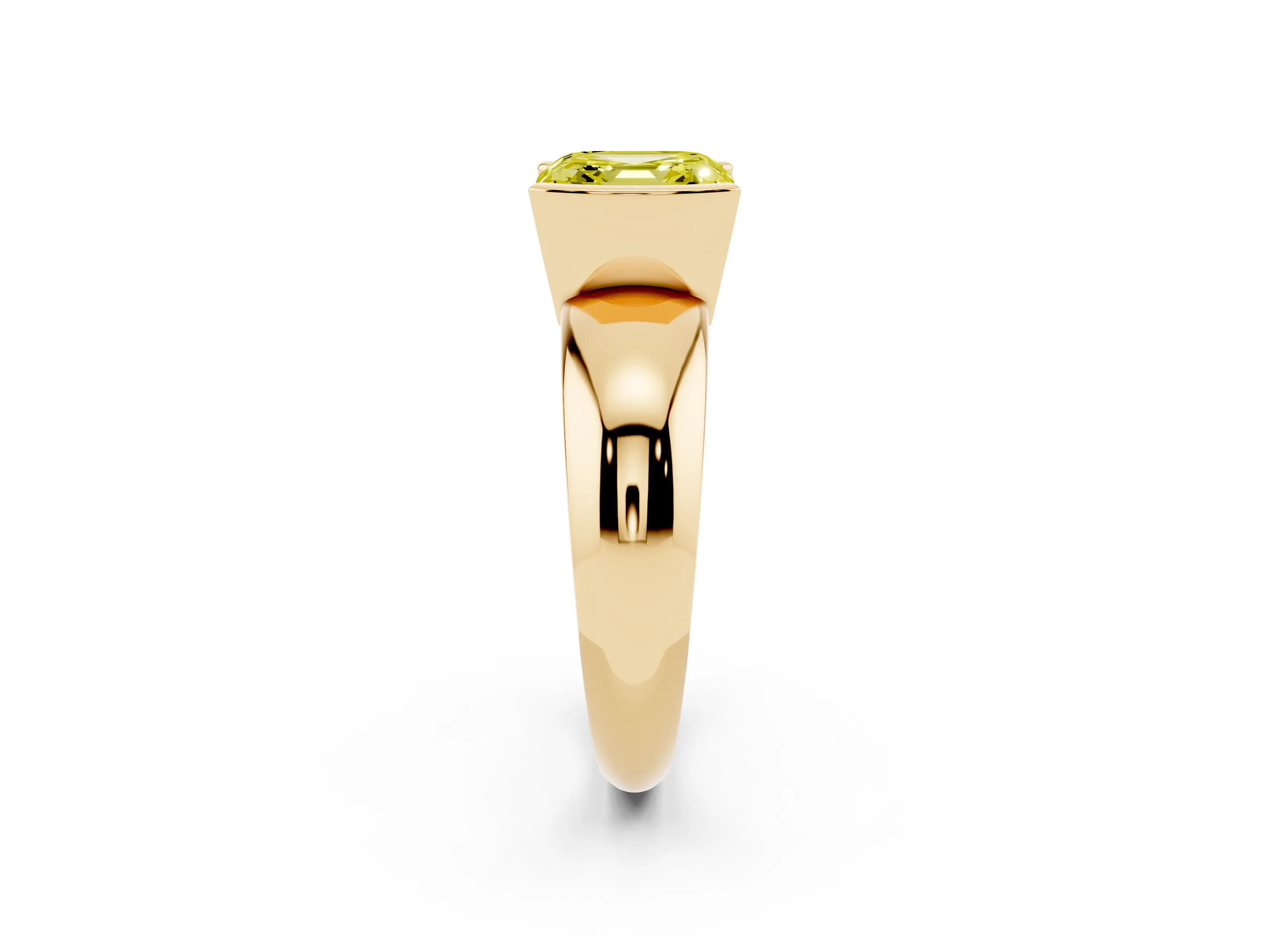 Fancy Yellow Asscher Cut Diamond Solitaire Tension Set Ring Set in Yellow gold with Wide Band