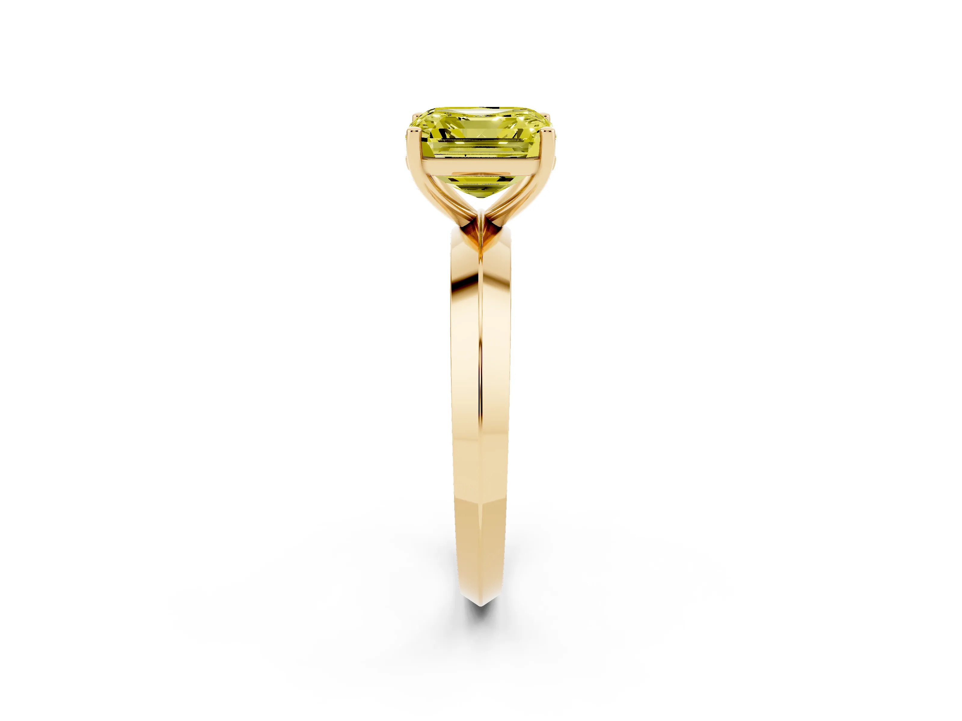 Fancy Yellow Asscher Cut Diamond Solitaire Engagement Ring Set in Yellow gold with Flat Band and Prong Setting