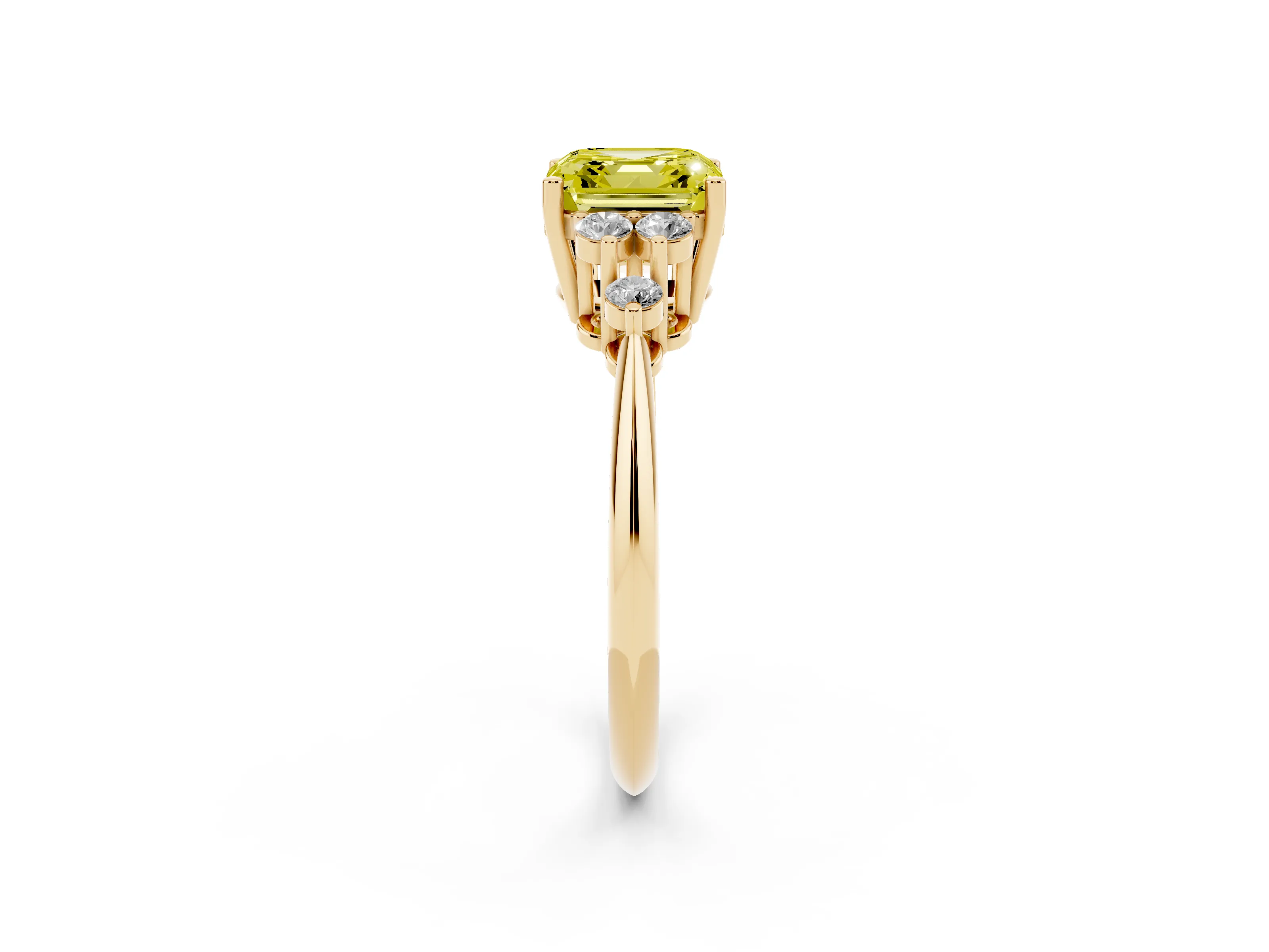 Fancy Yellow Asscher Cut Diamond Cluster Ring Set in Yellow gold with Plain Band and Prong Setting