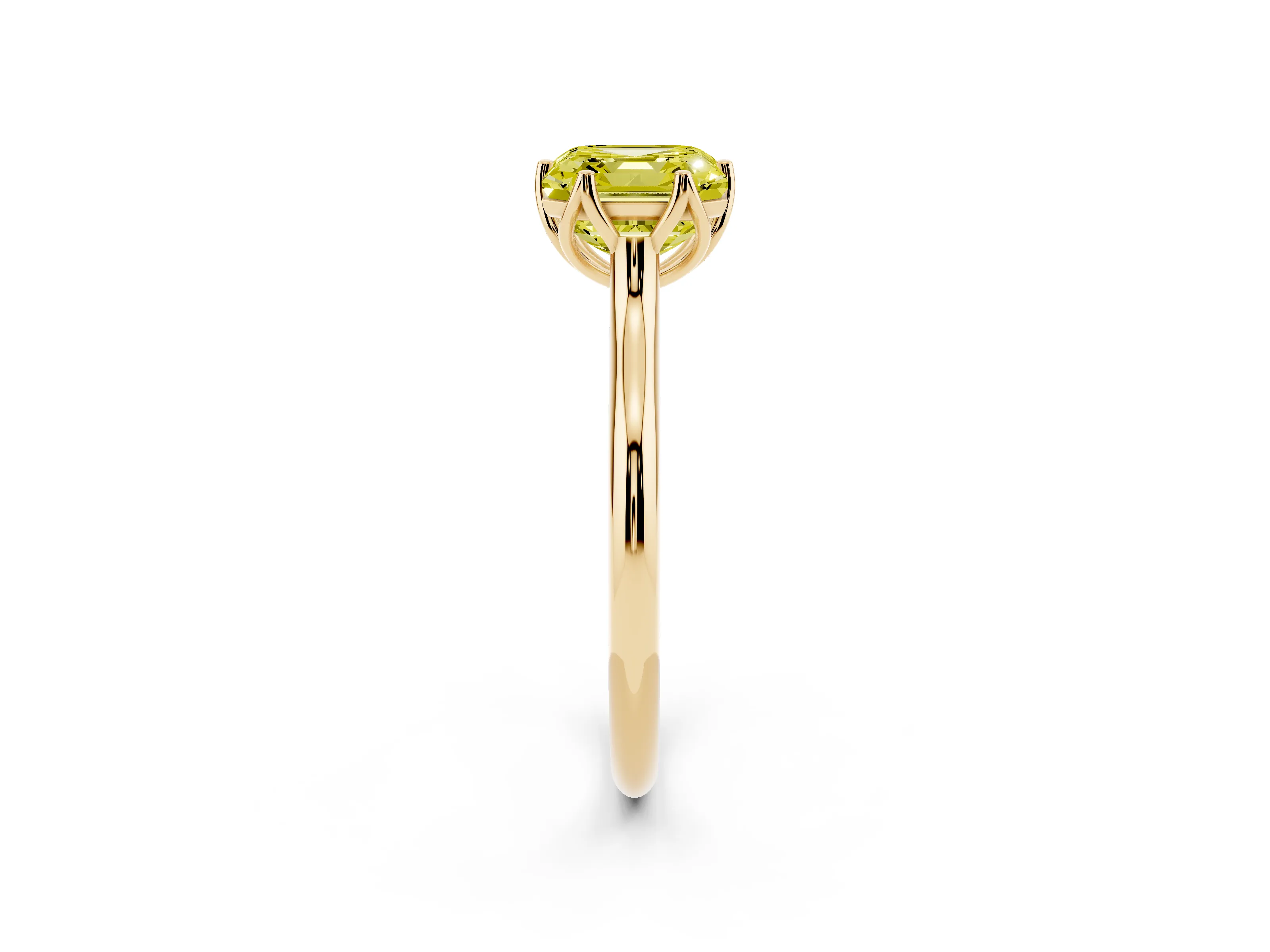 Fancy Yellow Asscher Cut Diamond Solitaire Cathedral Ring Set in Yellow gold with Prong Setting