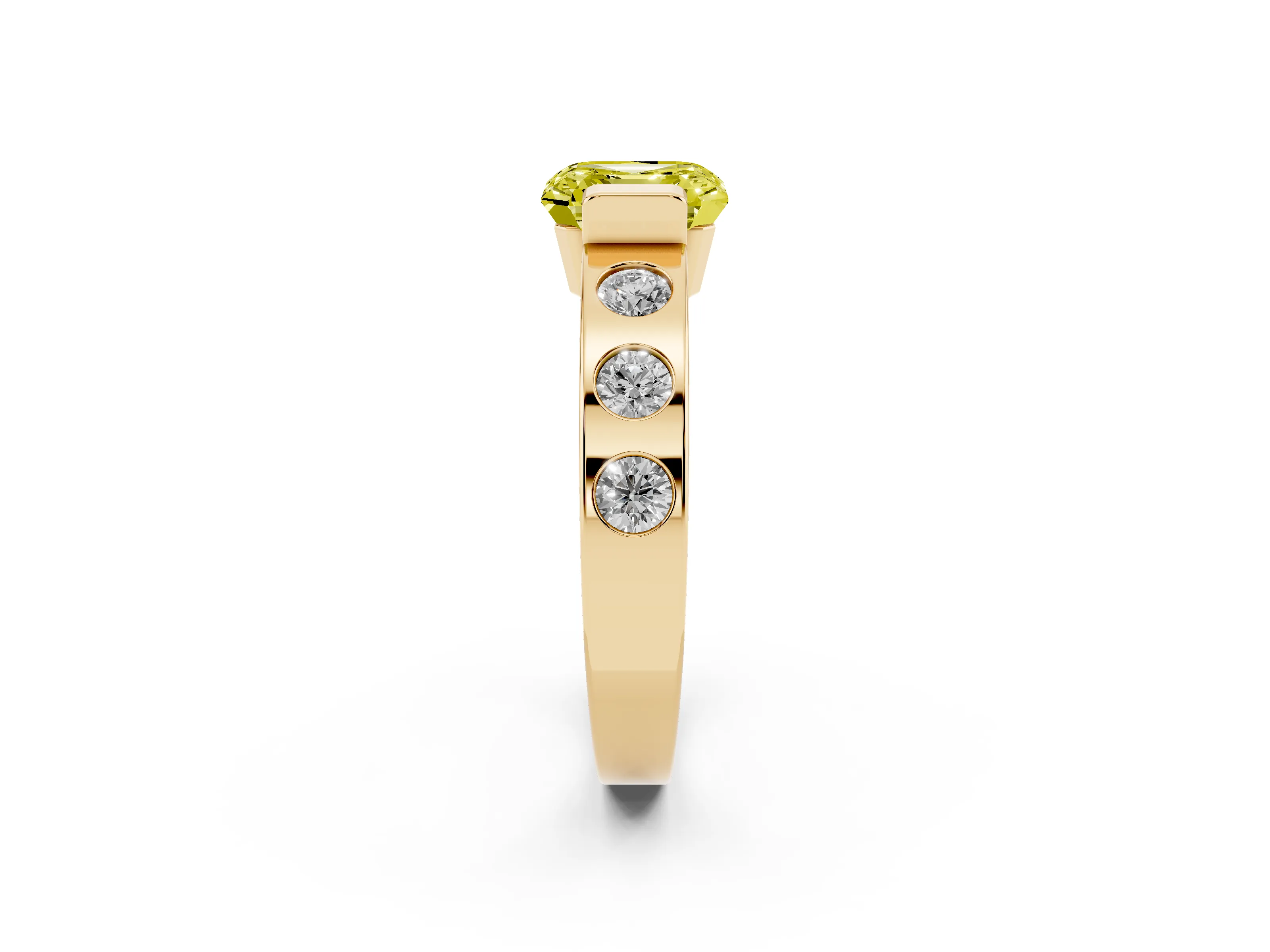 Fancy Yellow Asscher Cut Diamond Channel-Set Band Ring Set in Yellow gold with Bezel Prong Setting