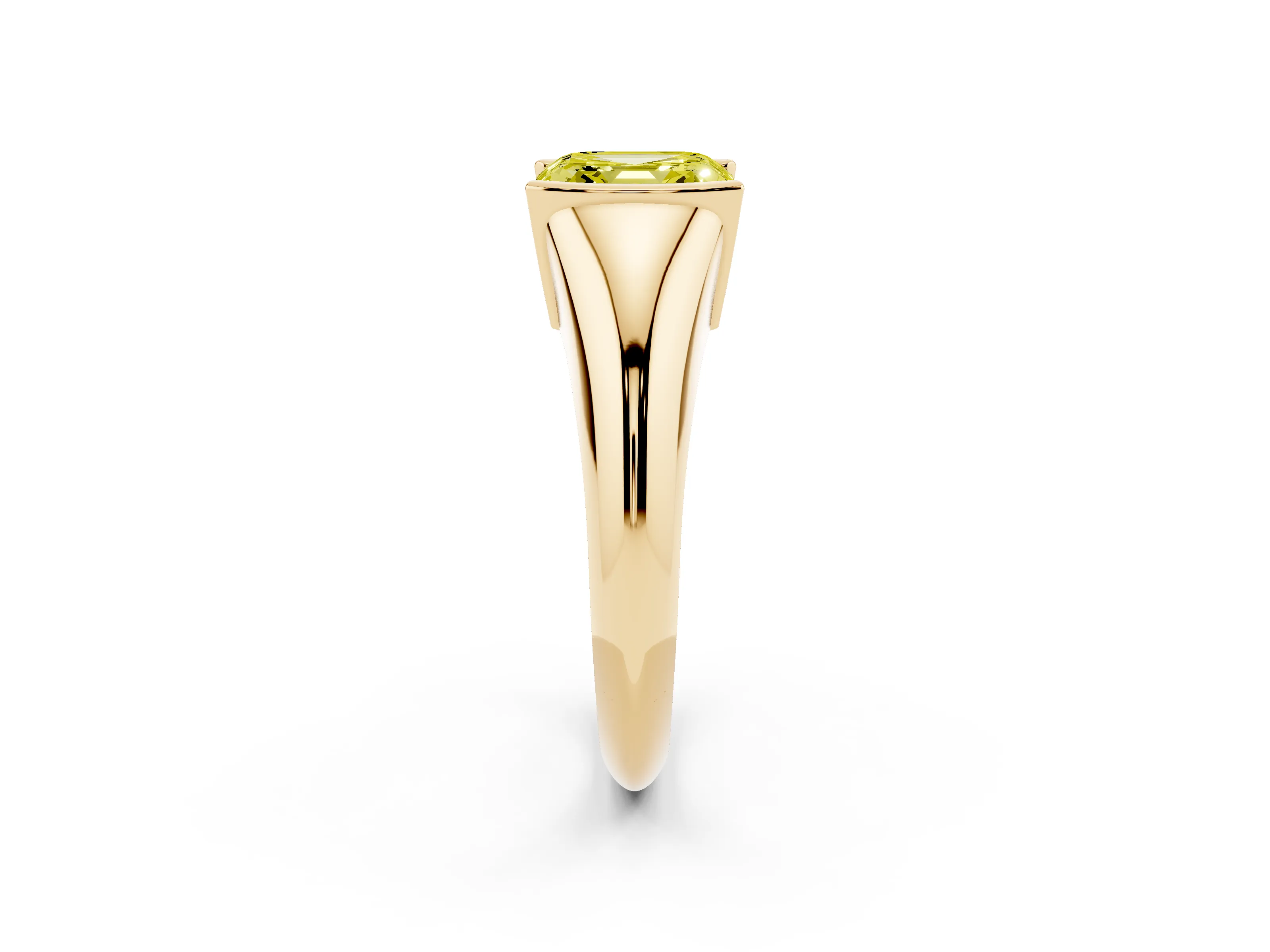 Fancy Yellow Asscher Cut Diamond Solitaire Tension Set Ring Set in Yellow gold