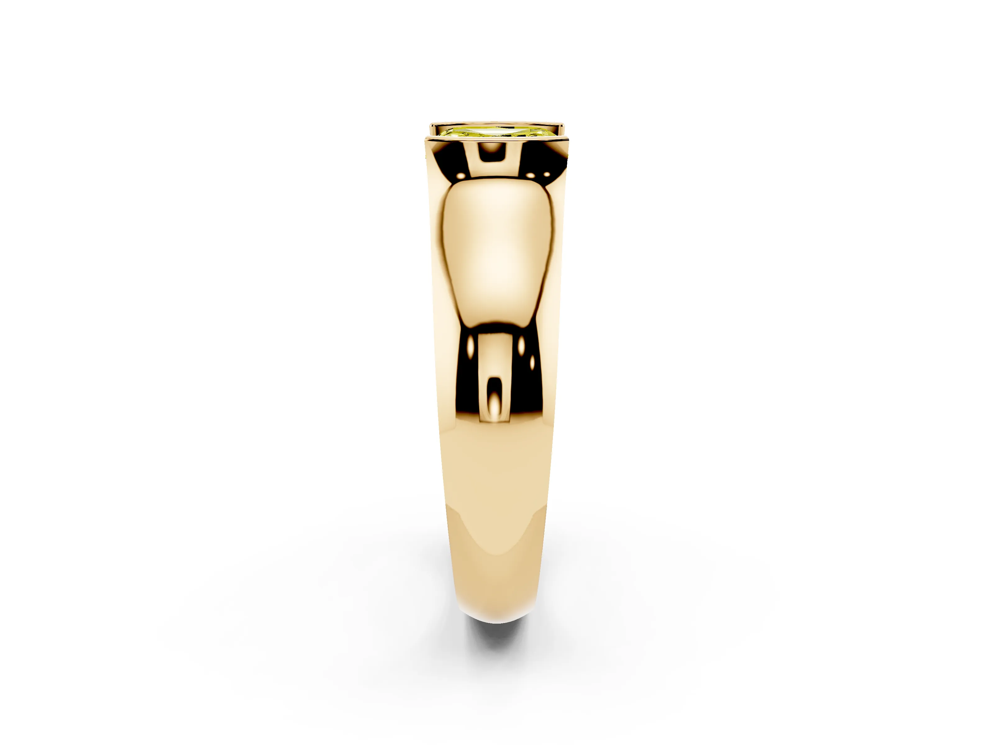 Fancy Yellow Asscher Cut Diamond Bezel Solitaire Ring Set in Yellow gold with Wide Band