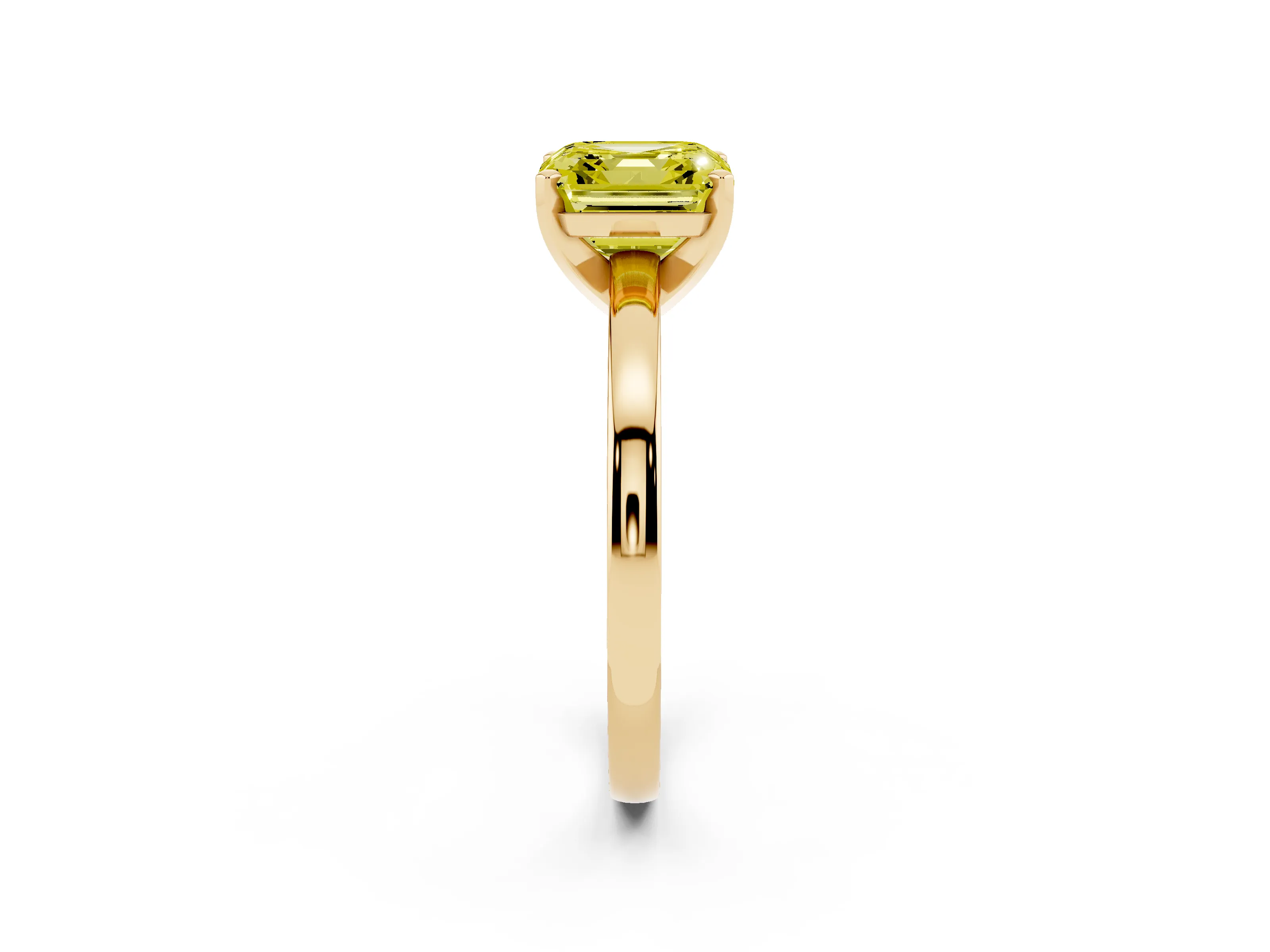 Fancy Yellow Asscher Cut Diamond Solitaire Engagement Ring Set in Yellow gold with Prong Setting on a Classic Band