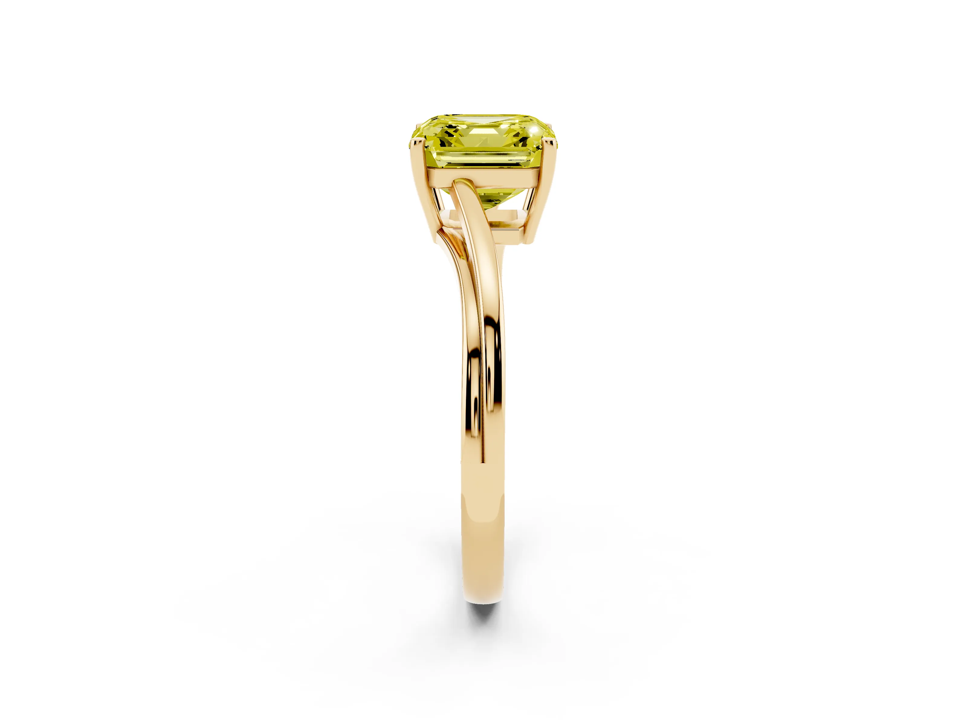 Fancy Yellow Asscher Cut Diamond Solitaire Twist Band Ring Set in Yellow gold with Prong Setting