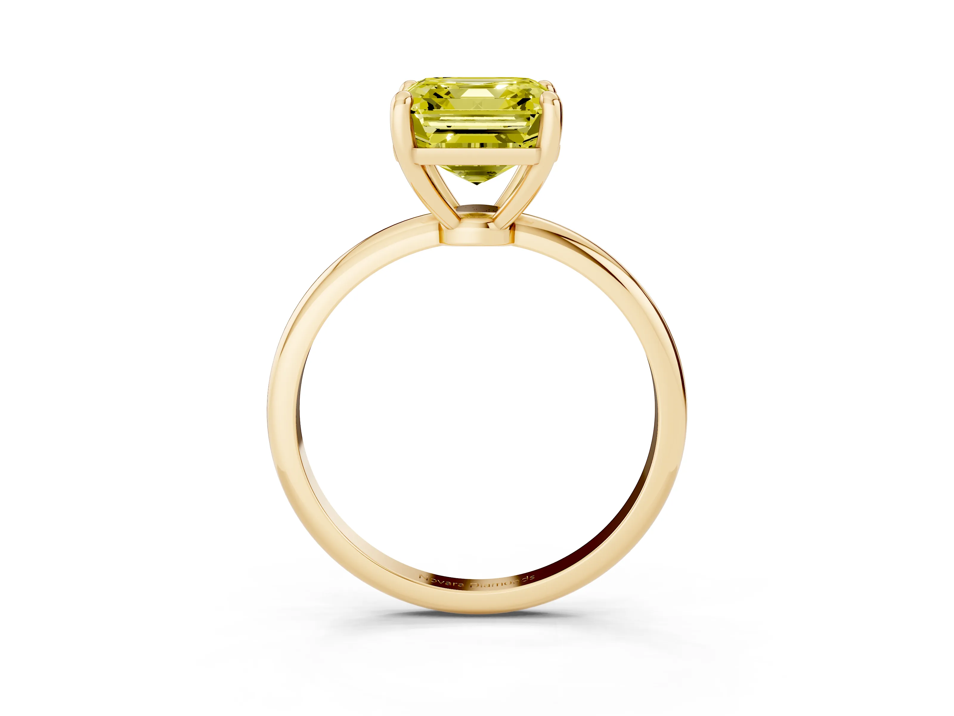 Fancy Yellow Asscher Cut Diamond Solitaire Ring Set in Yellow gold with Secure Prong Setting on a Classic Band