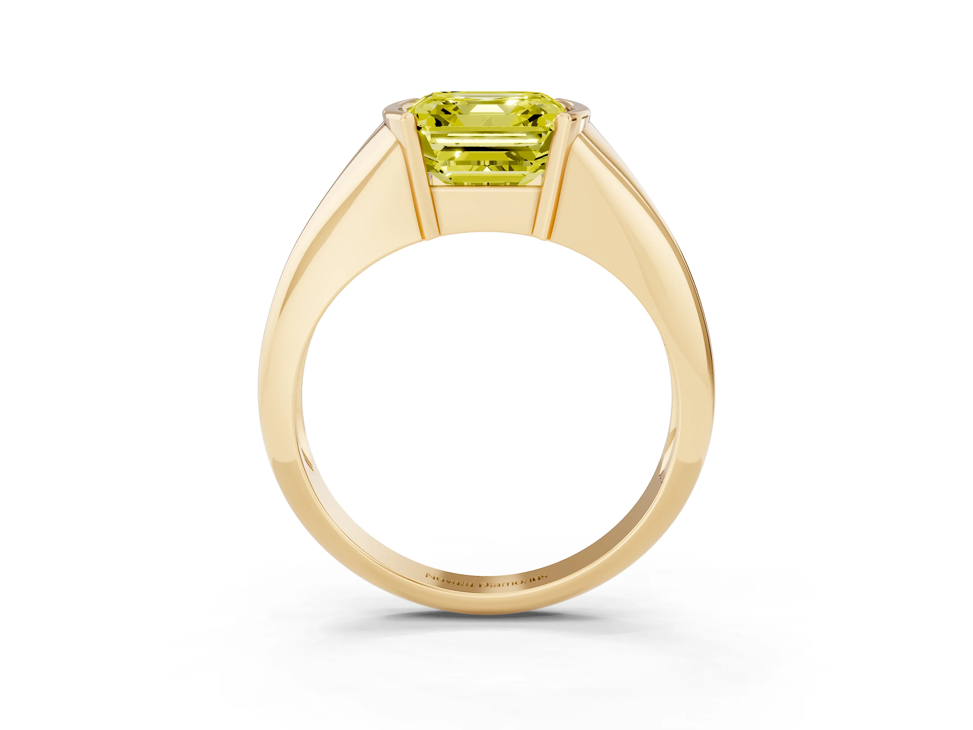 Fancy Yellow Asscher Cut Diamond Solitaire Tension Set Ring Set in Yellow gold