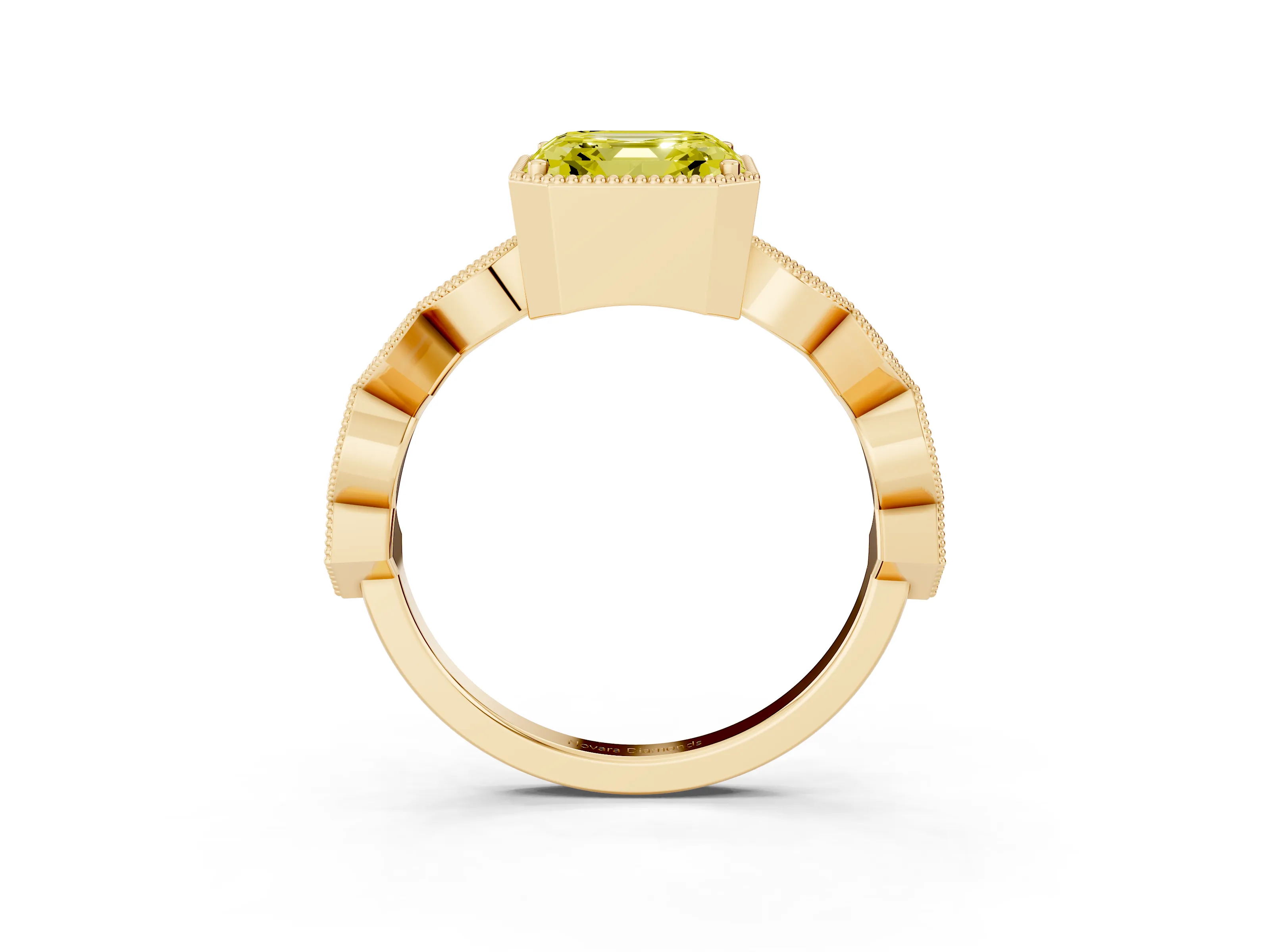 Fancy Yellow Asscher Cut Diamond Milgrain Marquise Twist Band Ring Set in Yellow gold with Prong Setting