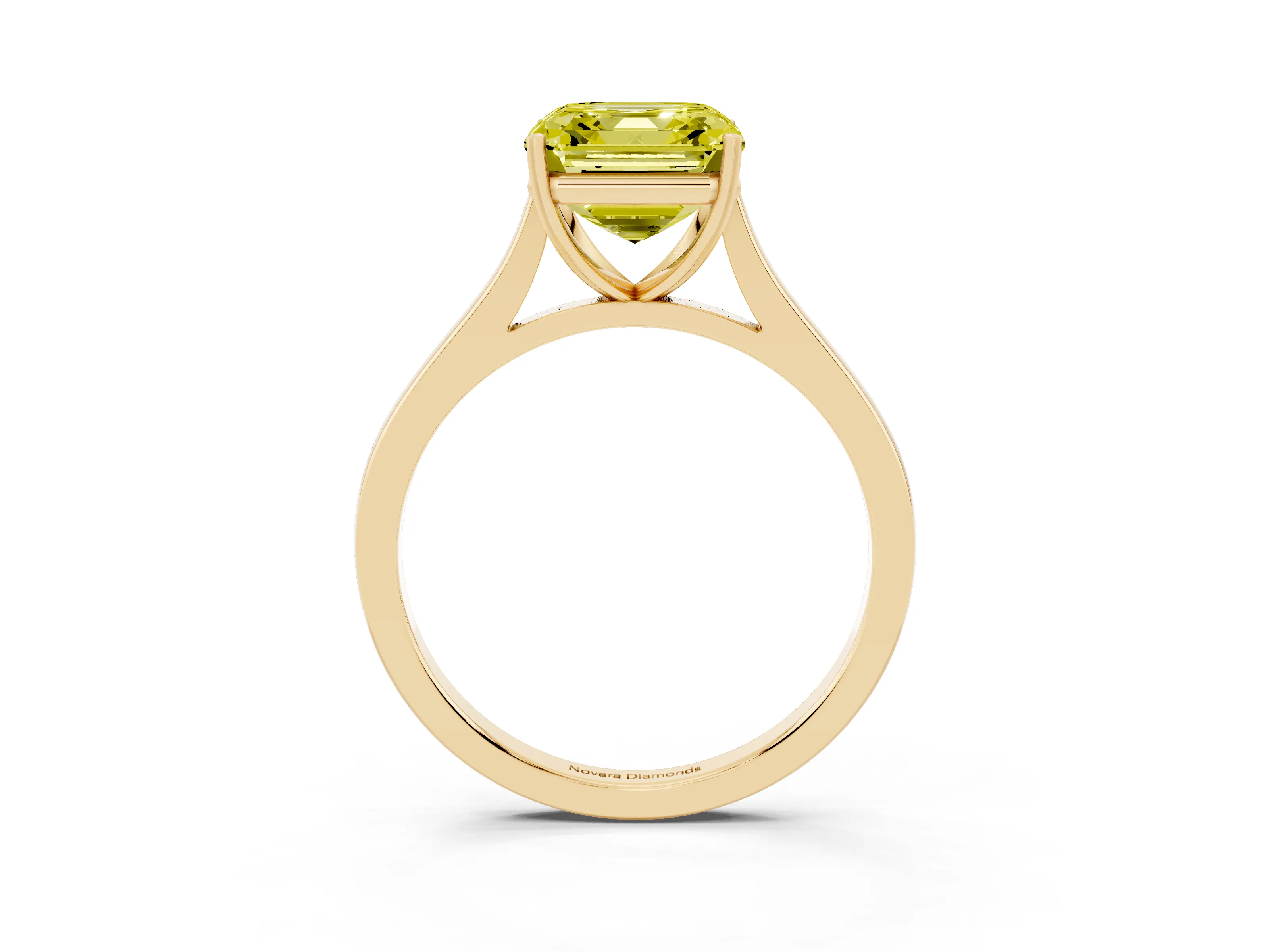 Fancy Yellow Asscher Cut Diamond Solitaire Heart Prong Engagement Ring Set in Yellow gold with Tapered Band