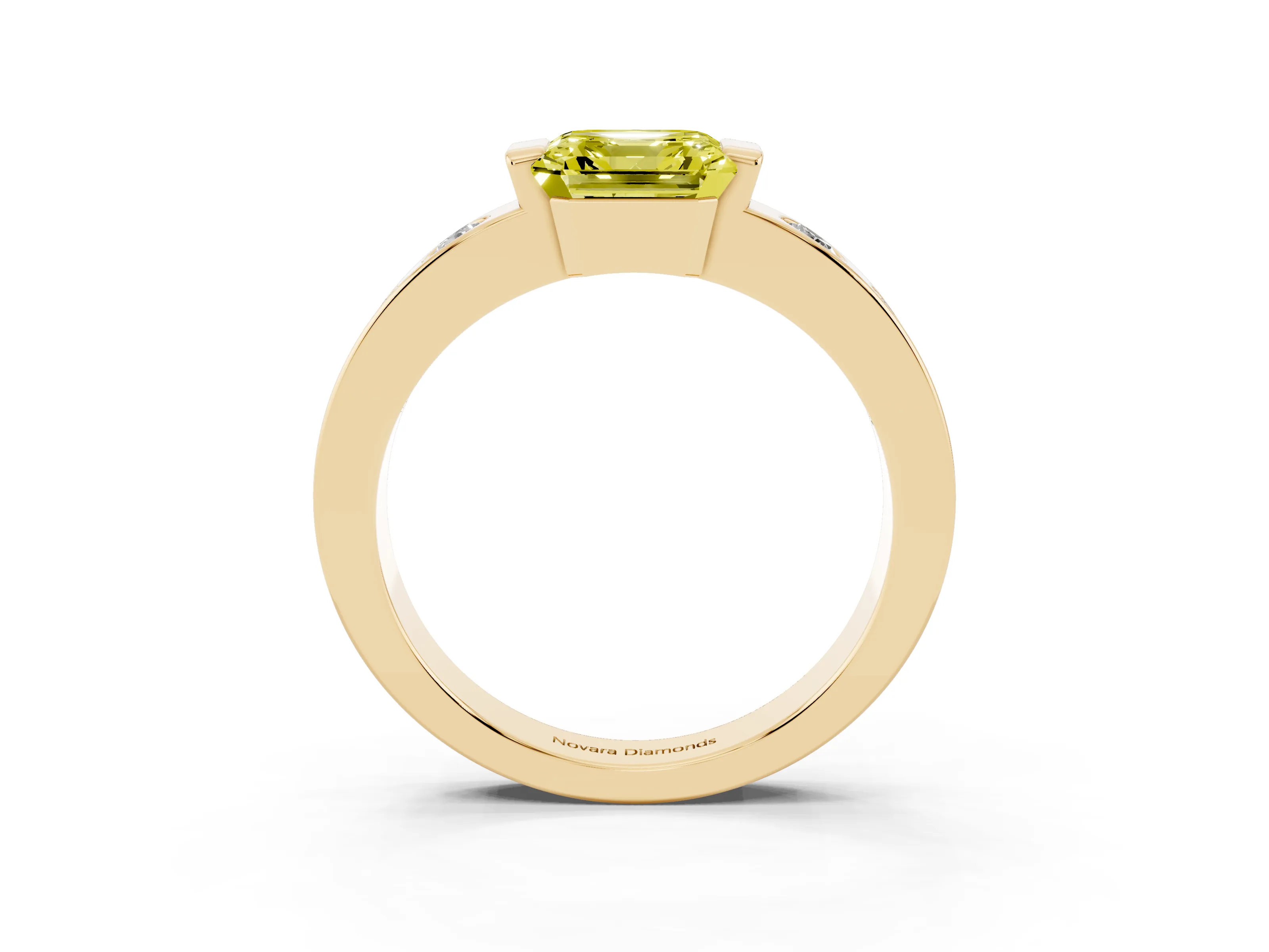 Fancy Yellow Asscher Cut Diamond Channel-Set Band Ring Set in Yellow gold with Bezel Prong Setting