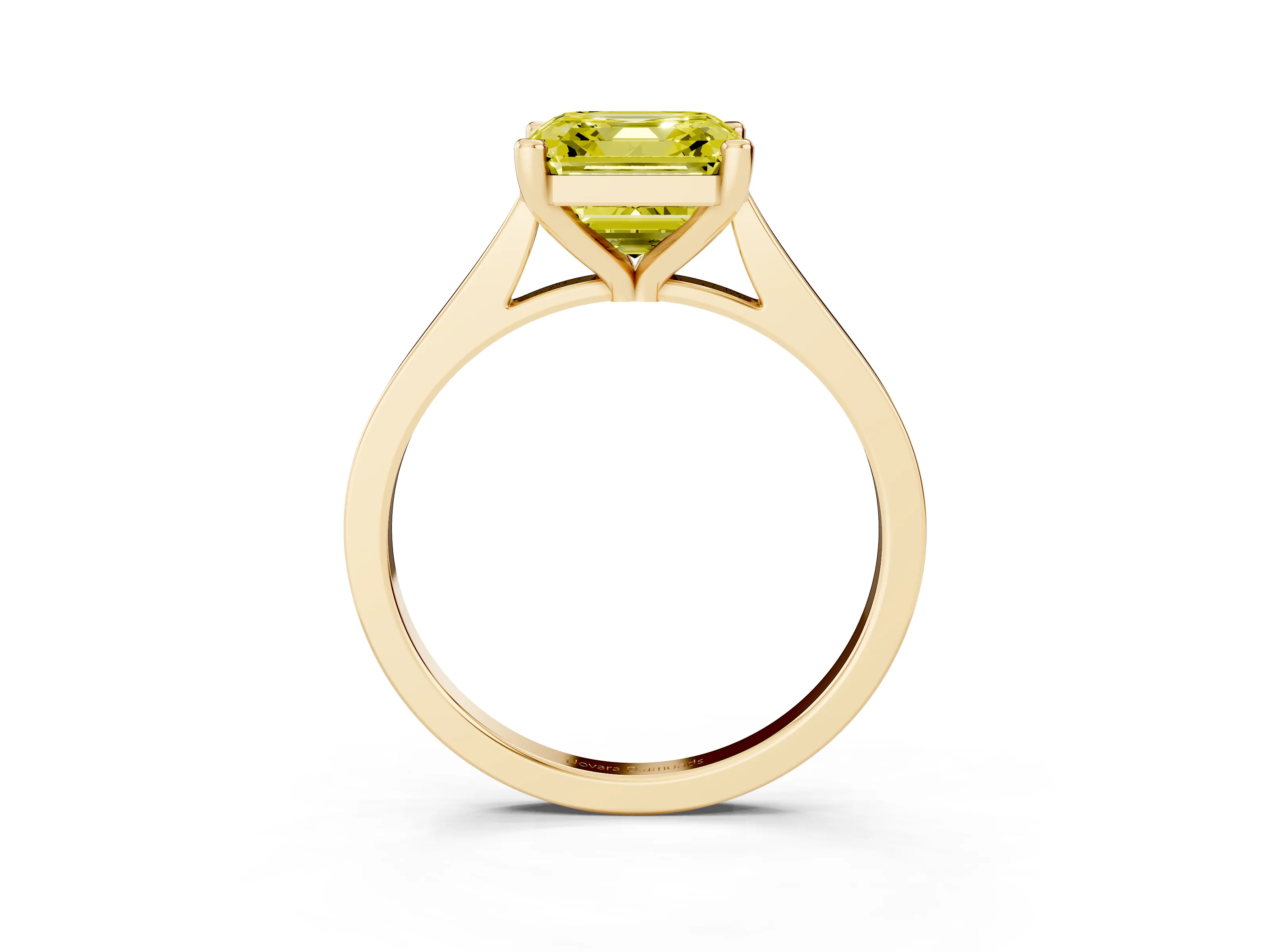 Fancy Yellow Asscher Cut Diamond Solitaire Ring Set in Yellow gold with Prong Setting and Tapered Band