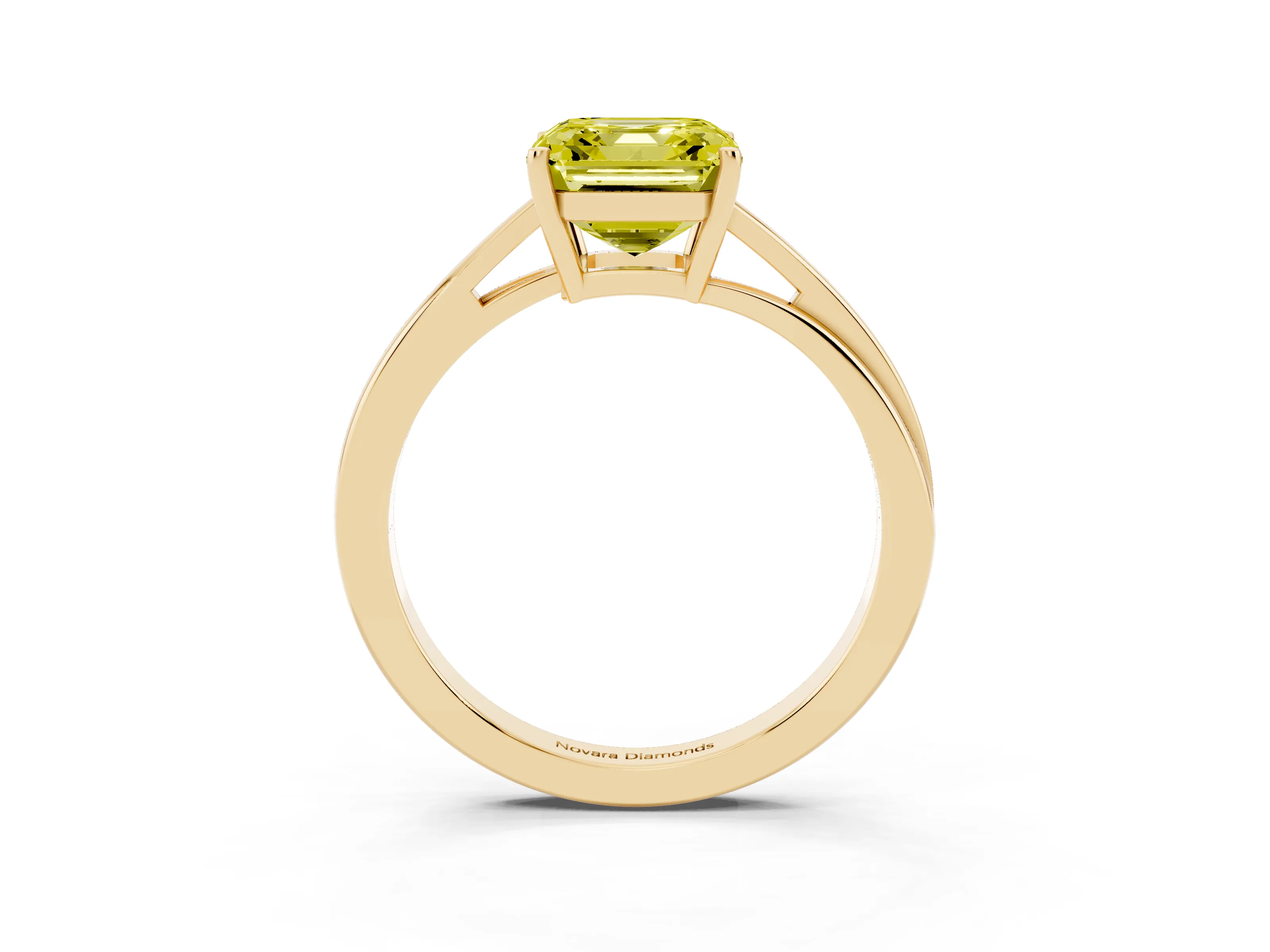 Fancy Yellow Asscher Cut Diamond Solitaire Twist Band Ring Set in Yellow gold with Prong Setting