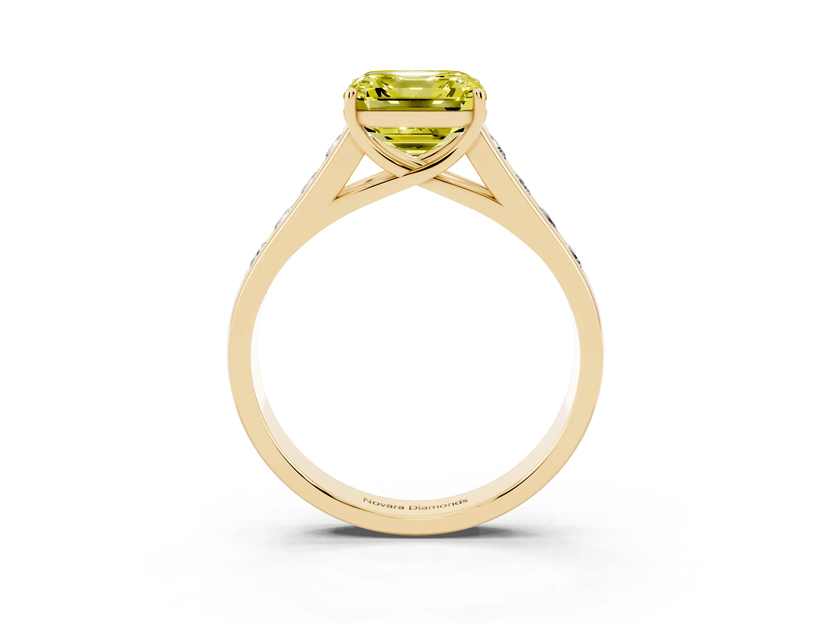 Fancy Yellow Asscher Cut Diamond Brilliant Channel-Set Solitaire Ring Set in Yellow gold with Prong Setting