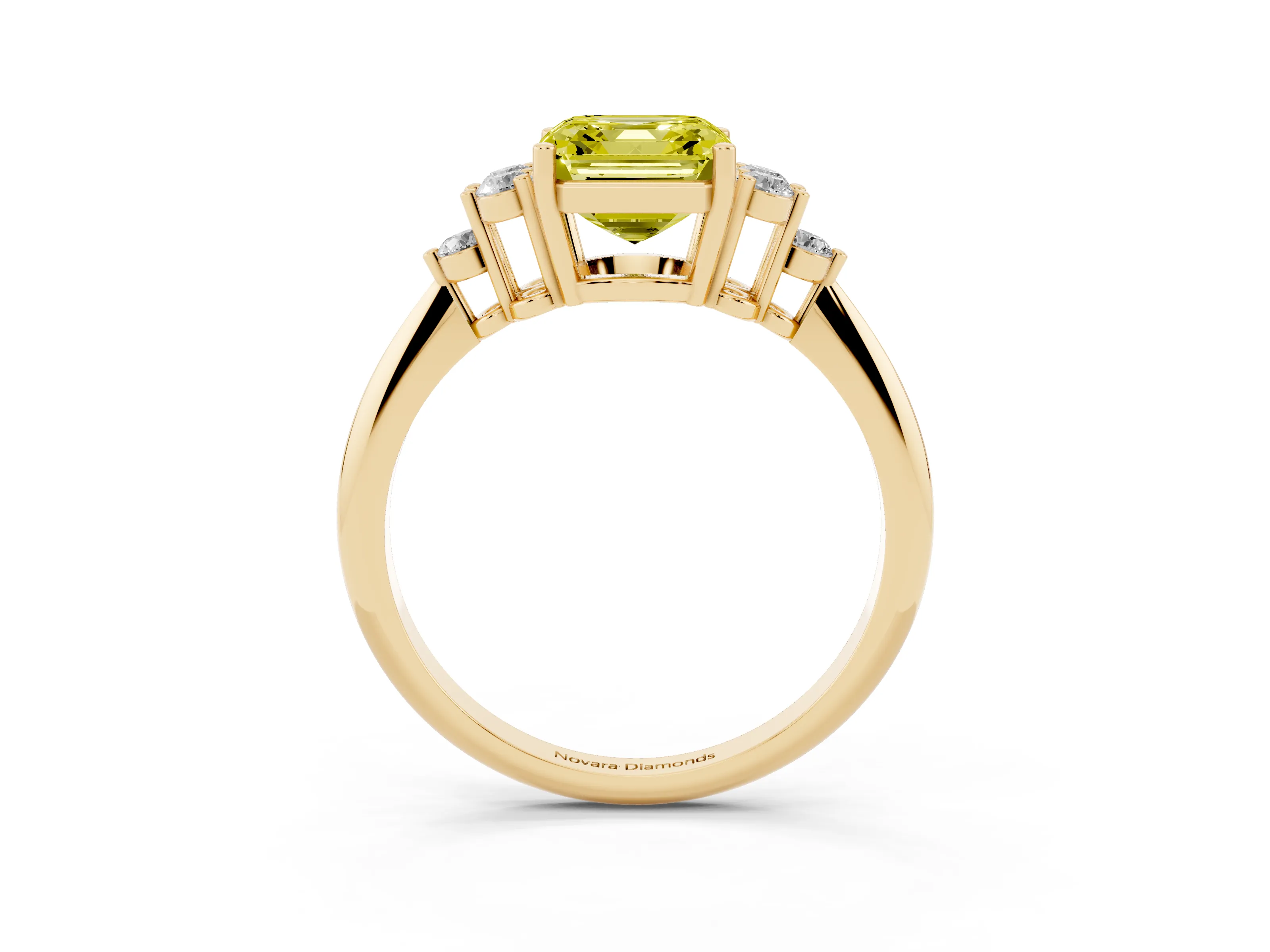 Fancy Yellow Asscher Cut Diamond Cluster Ring Set in Yellow gold with Plain Band and Prong Setting