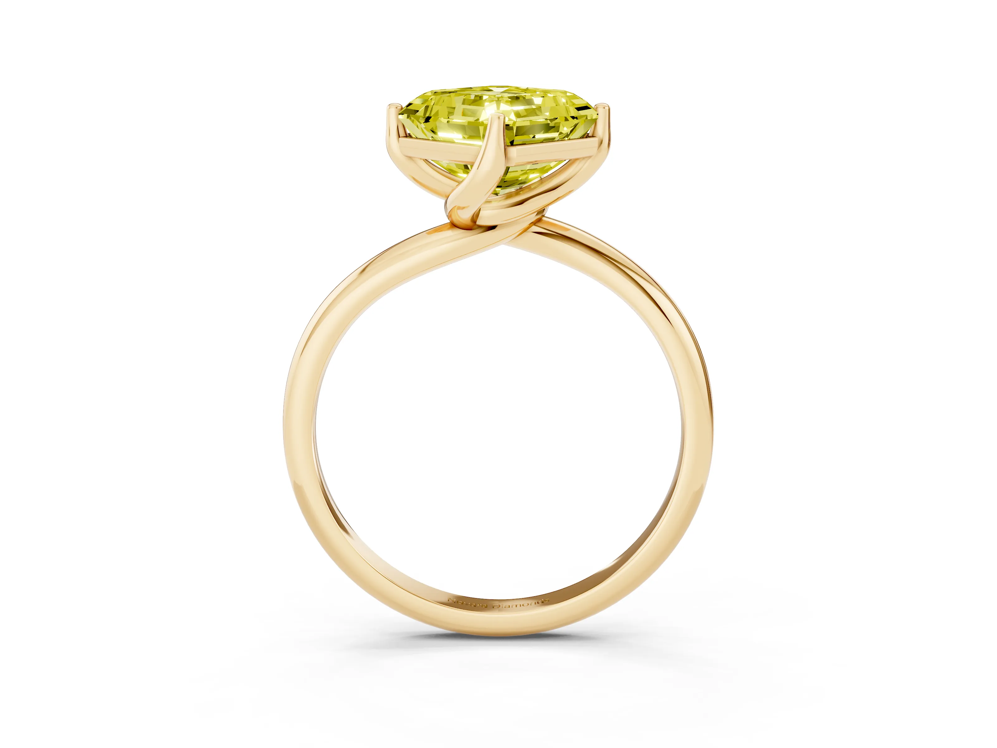 Fancy Yellow Asscher Cut Diamond Solitaire Engagement Ring Set in Yellow gold with Classic Plain Band