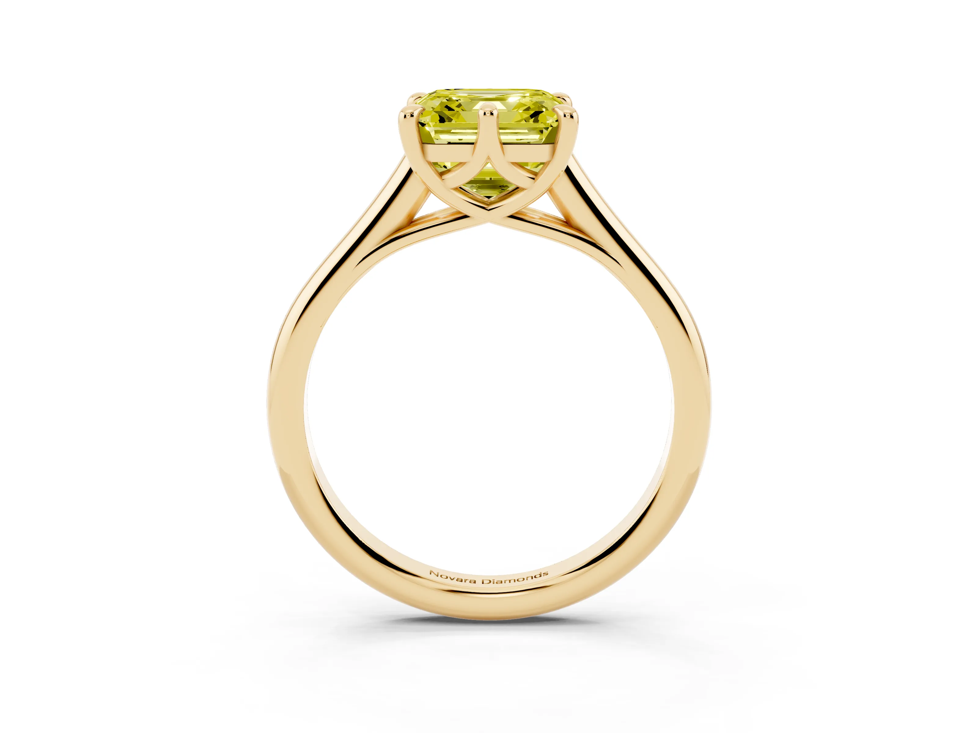 Fancy Yellow Asscher Cut Diamond Solitaire Engagement Ring Set in Yellow gold with Prong Setting and Plain Classic Band