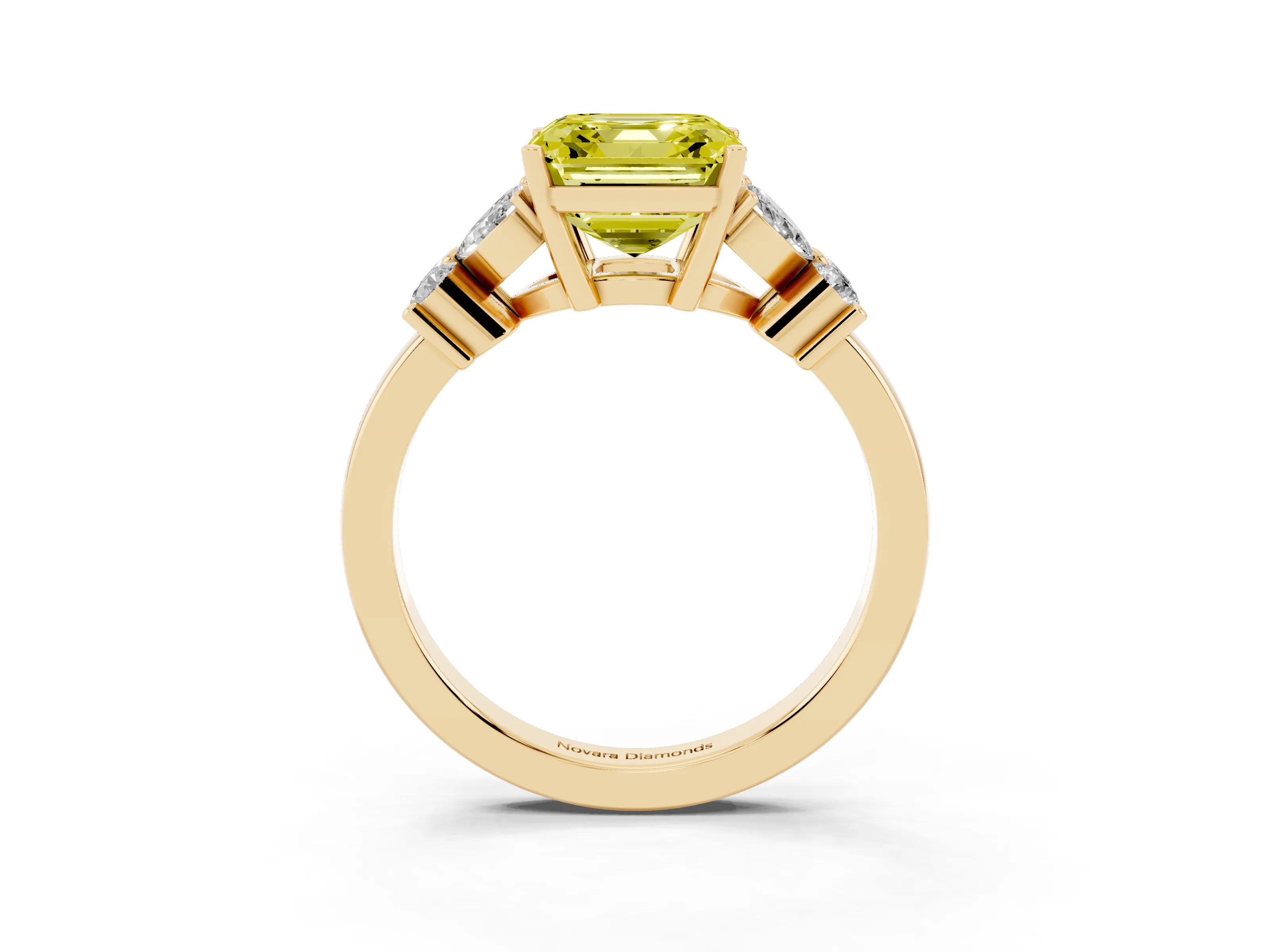 Fancy Yellow Asscher Cut Diamond Floral Cluster Ring Set in Yellow gold with Marquise Petals and Prong Setting
