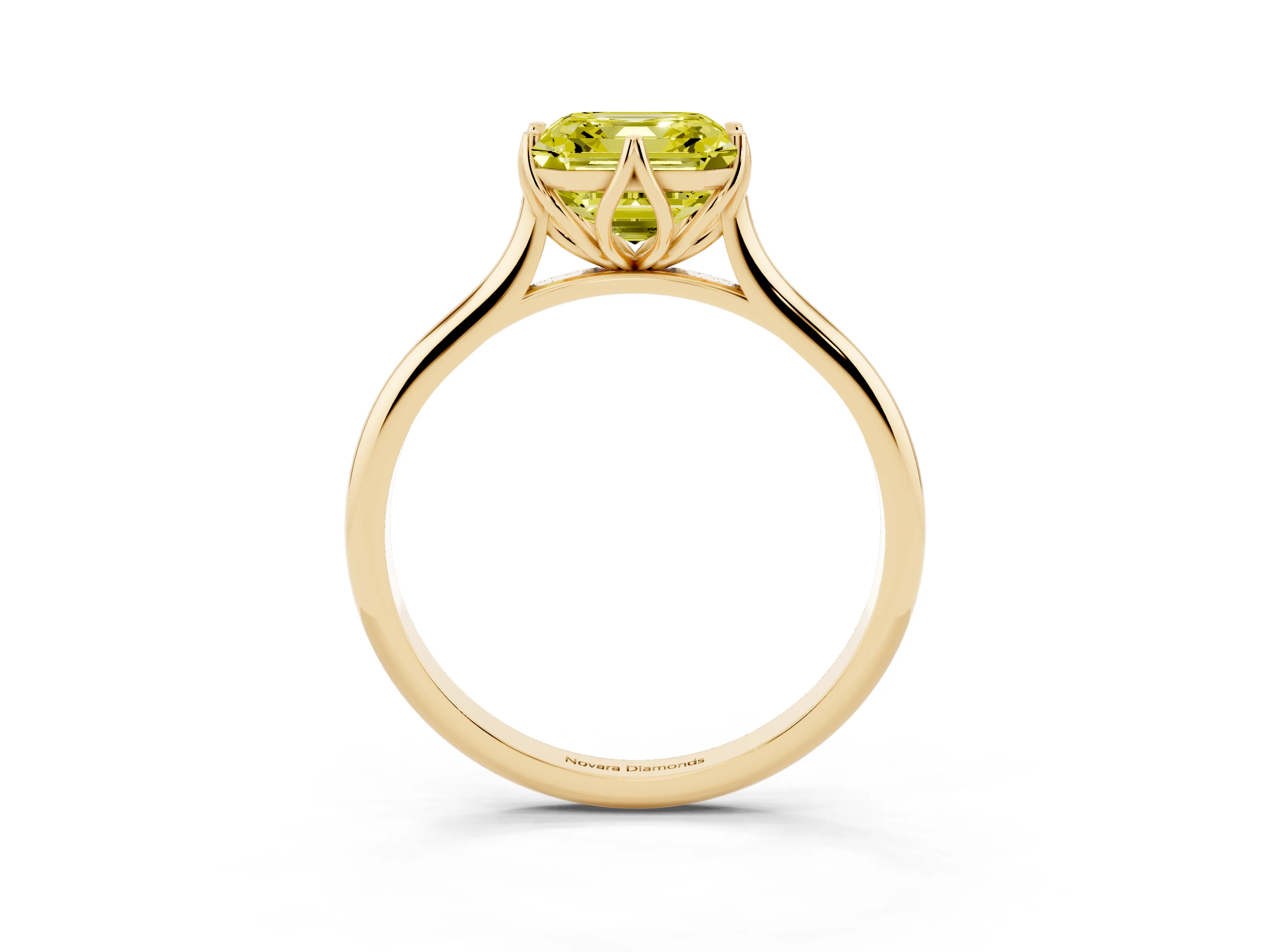 Fancy Yellow Asscher Cut Diamond Solitaire Cathedral Ring Set in Yellow gold with Prong Setting