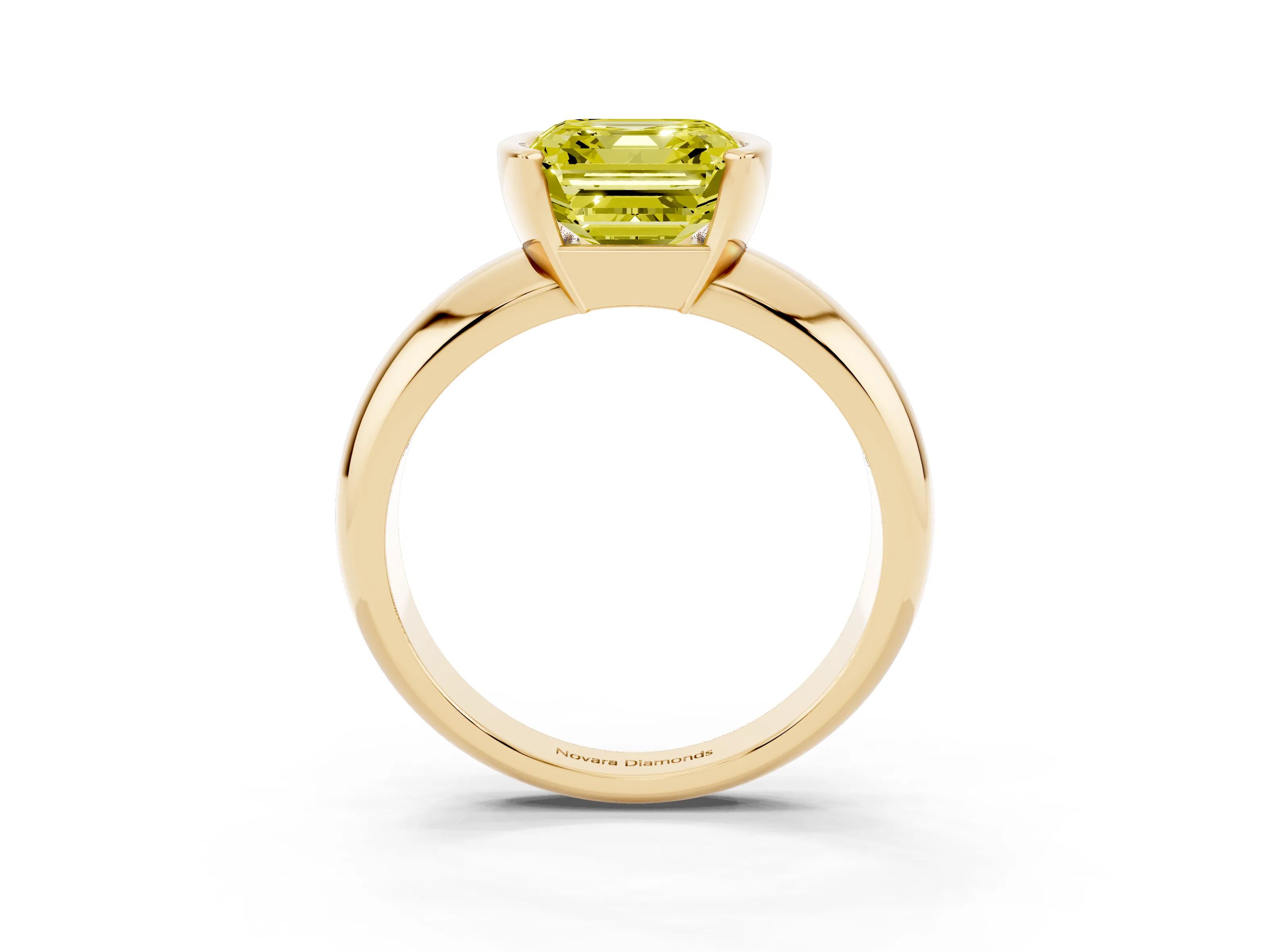 Fancy Yellow Asscher Cut Diamond Solitaire Tension Set Ring Set in Yellow gold with Wide Band
