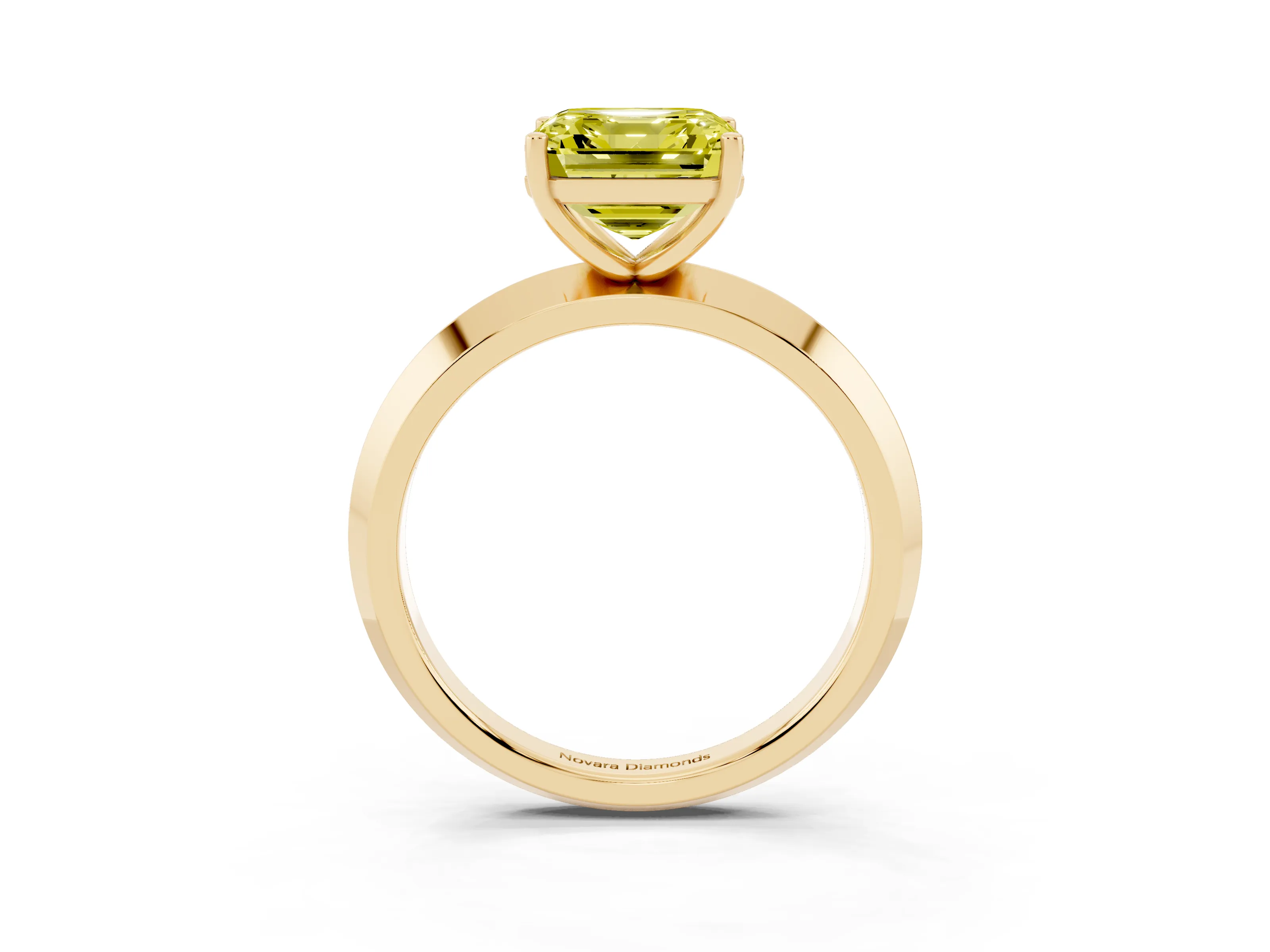 Fancy Yellow Asscher Cut Diamond Solitaire Engagement Ring Set in Yellow gold with Flat Band and Prong Setting