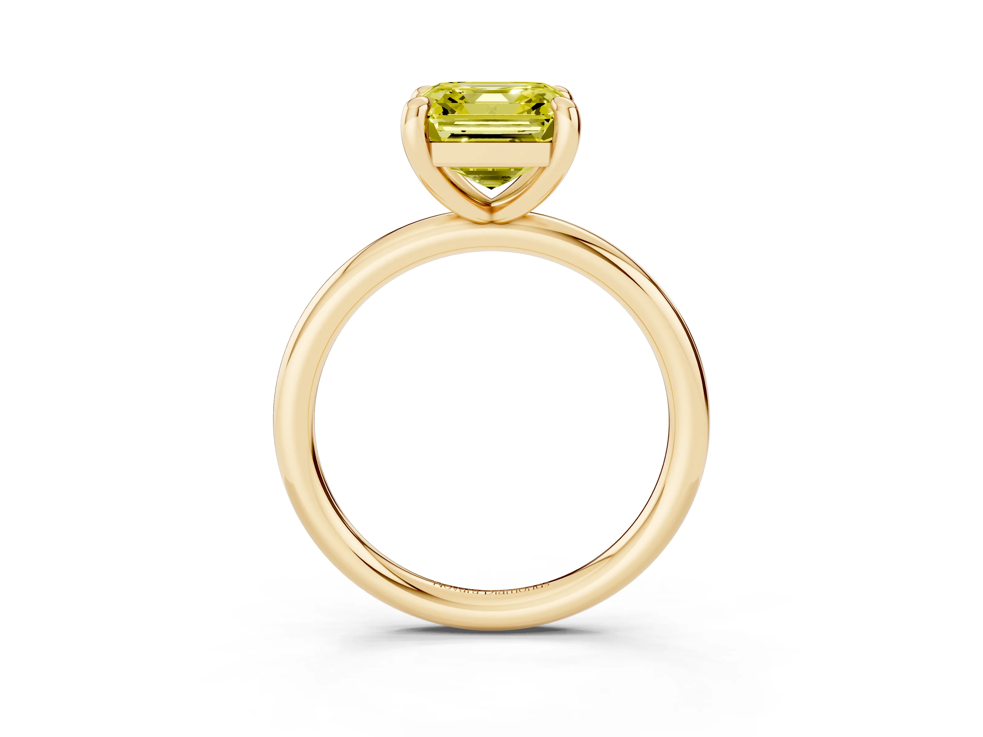 Fancy Yellow Asscher Cut Diamond Solitaire Ring Set in Yellow gold with Prong Setting on a Polished Plain Band