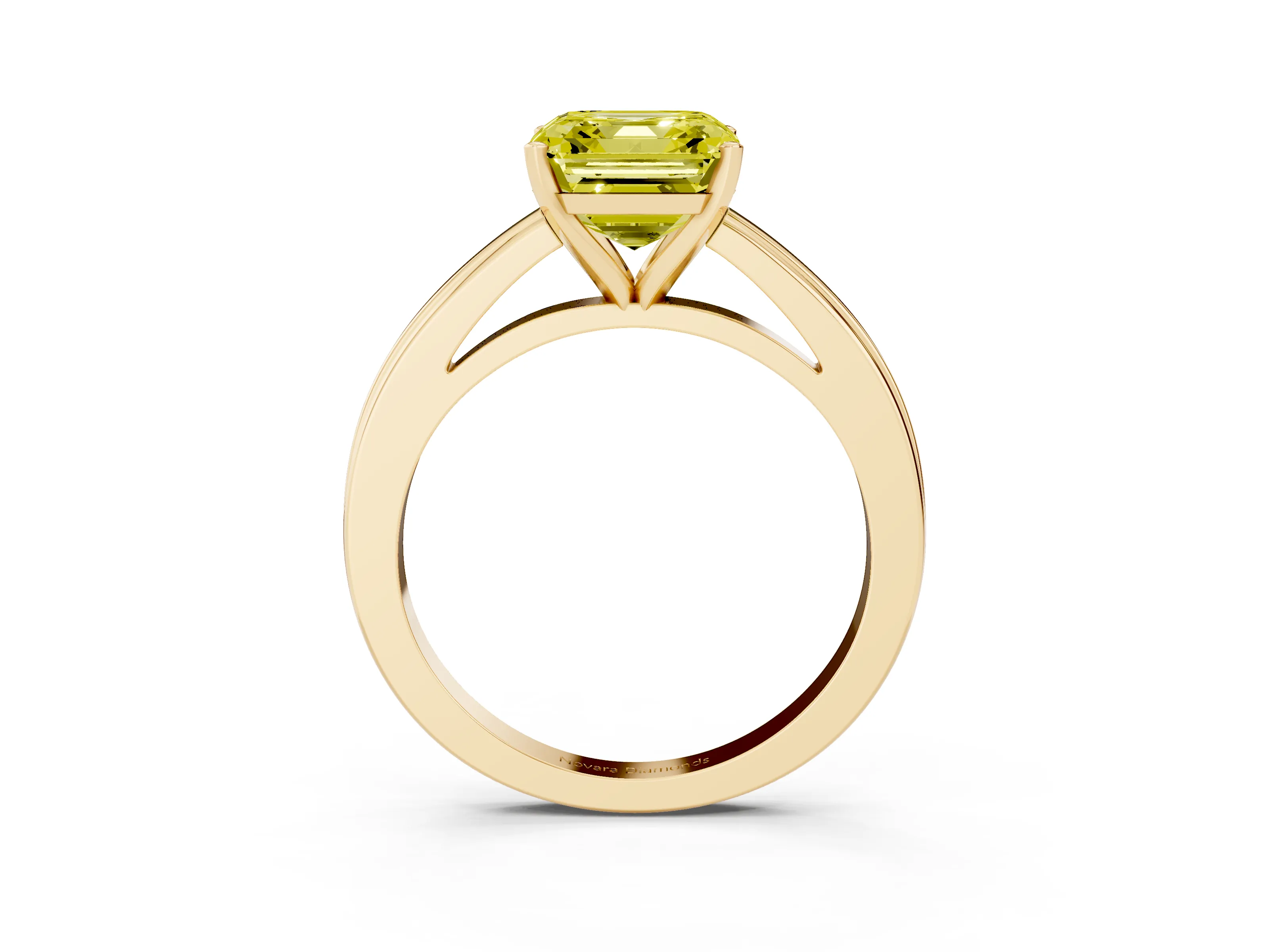 Fancy Yellow Asscher Cut Diamond Solitaire Ring Set in Yellow gold with Prong Setting and Classic Band