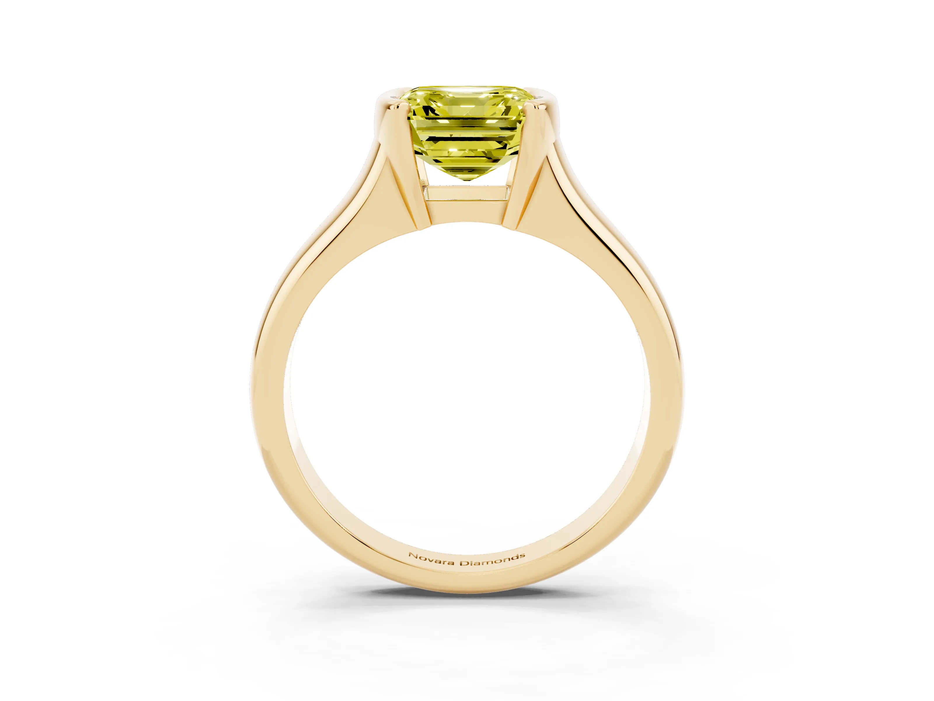 Fancy Yellow Asscher Cut Diamond Solitaire Tension Set Ring Set in Yellow gold with Split Shank Band