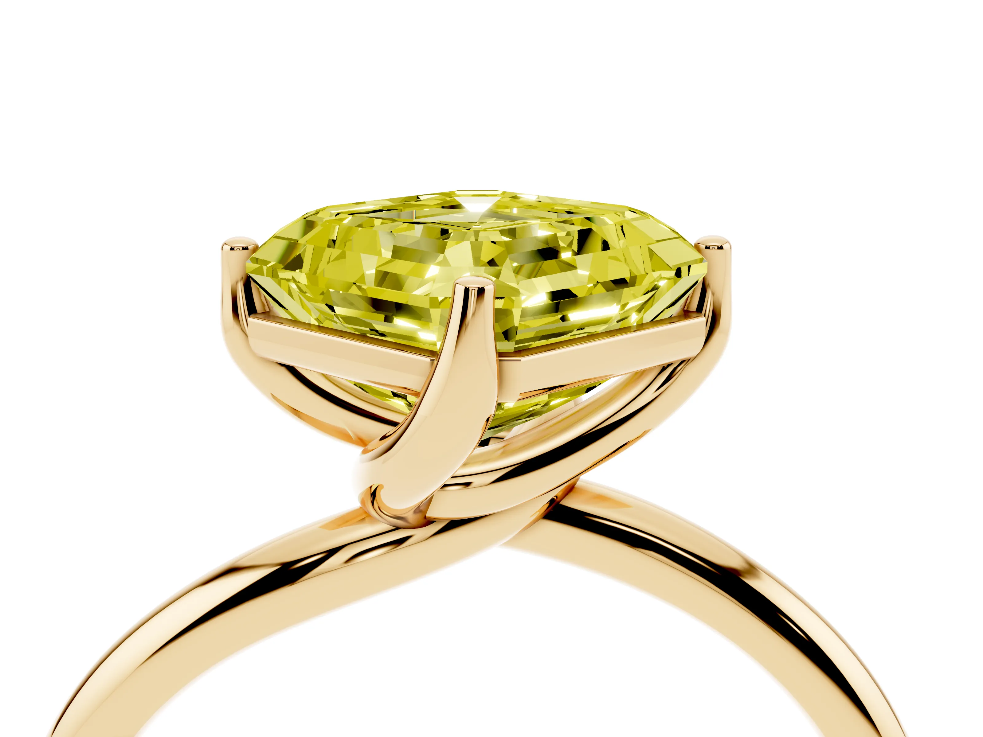 Fancy Yellow Asscher Cut Diamond Solitaire Engagement Ring Set in Yellow gold with Classic Plain Band