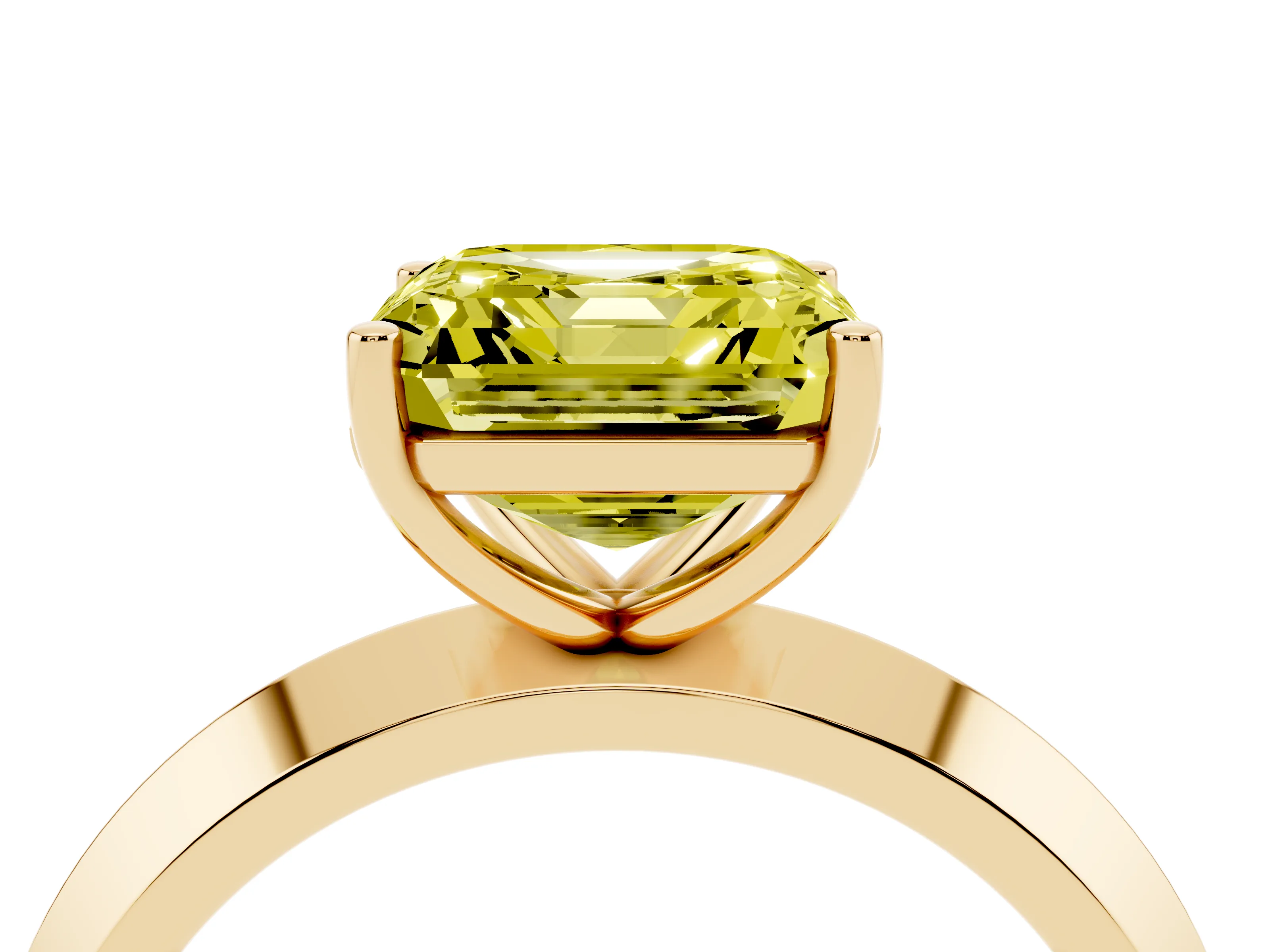 Fancy Yellow Asscher Cut Diamond Solitaire Engagement Ring Set in Yellow gold with Flat Band and Prong Setting