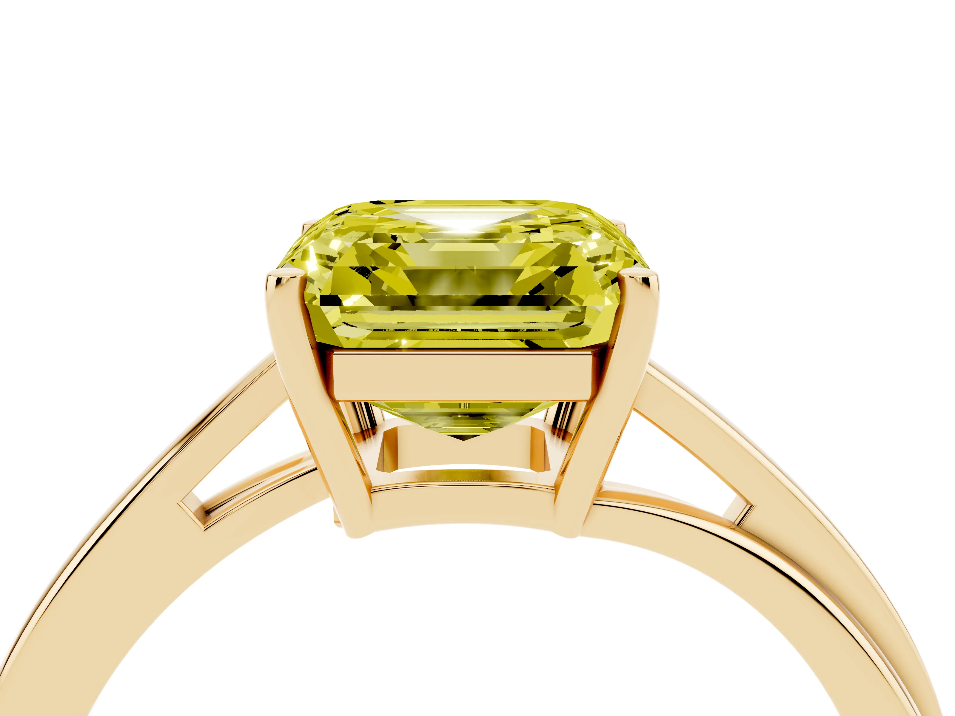 Fancy Yellow Asscher Cut Diamond Solitaire Twist Band Ring Set in Yellow gold with Prong Setting