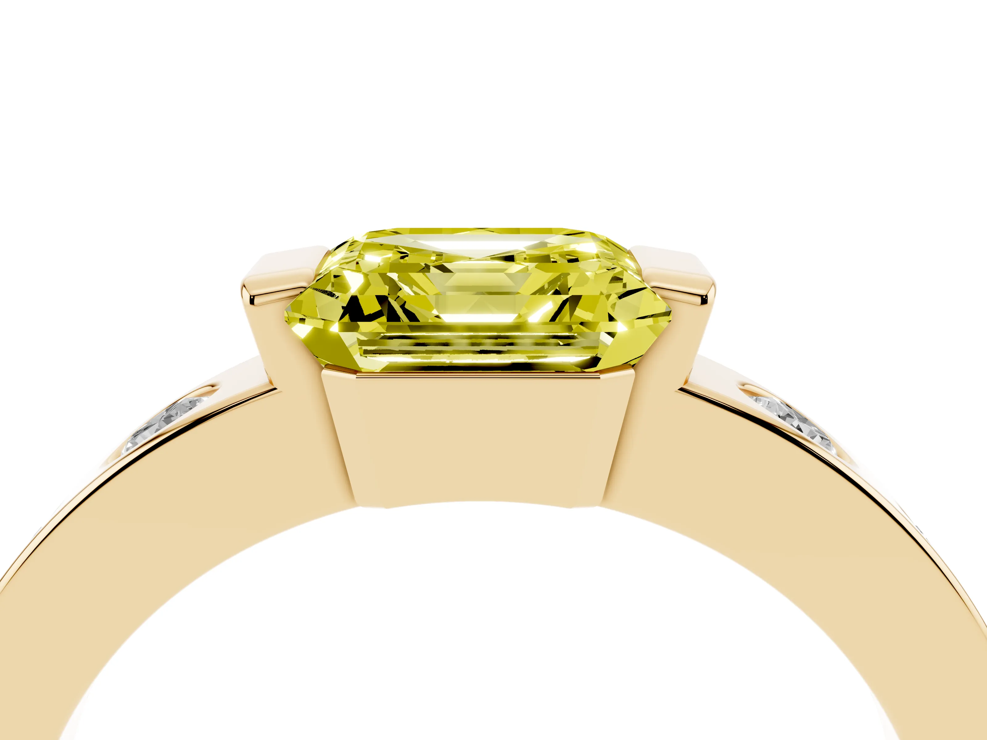 Fancy Yellow Asscher Cut Diamond Channel-Set Band Ring Set in Yellow gold with Bezel Prong Setting