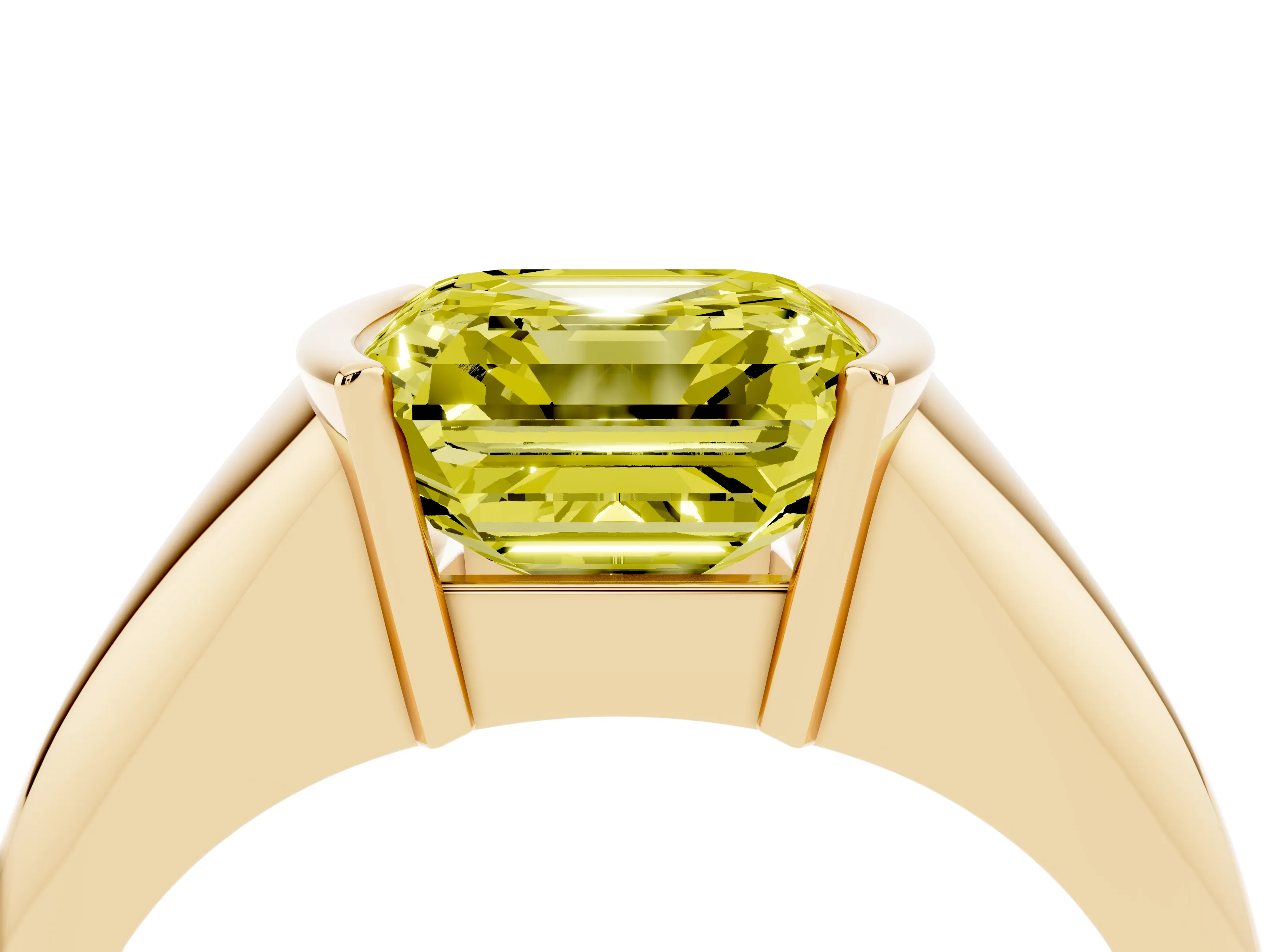 Fancy Yellow Asscher Cut Diamond Solitaire Tension Set Ring Set in Yellow gold