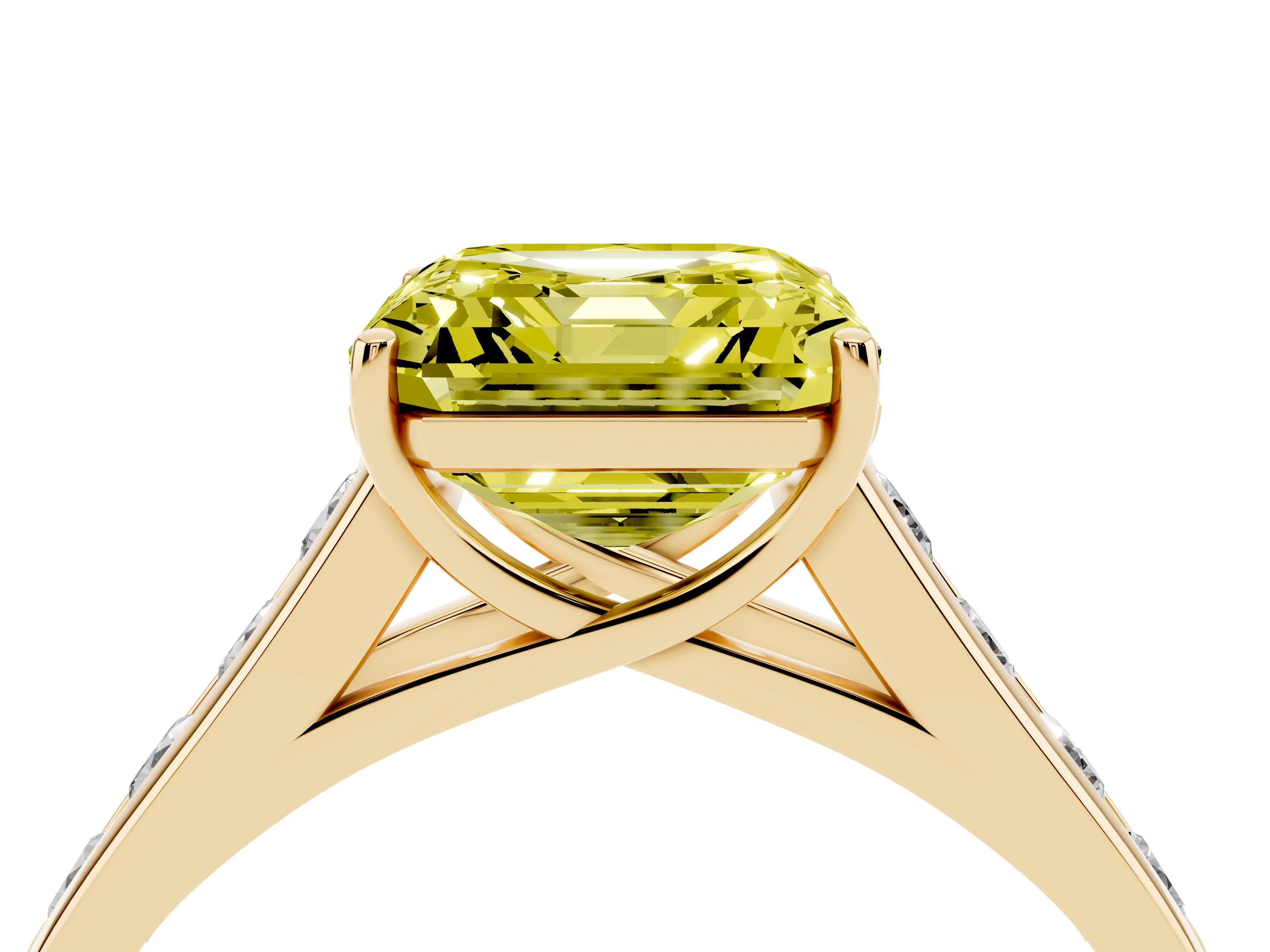 Fancy Yellow Asscher Cut Diamond Brilliant Channel-Set Solitaire Ring Set in Yellow gold with Prong Setting