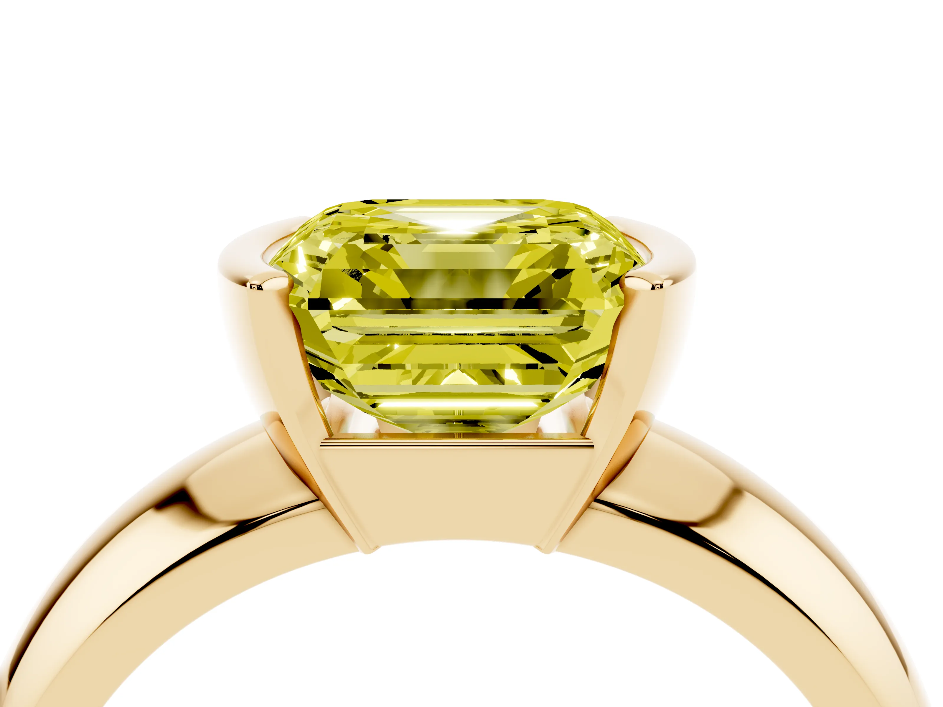 Fancy Yellow Asscher Cut Diamond Solitaire Tension Set Ring Set in Yellow gold with Wide Band