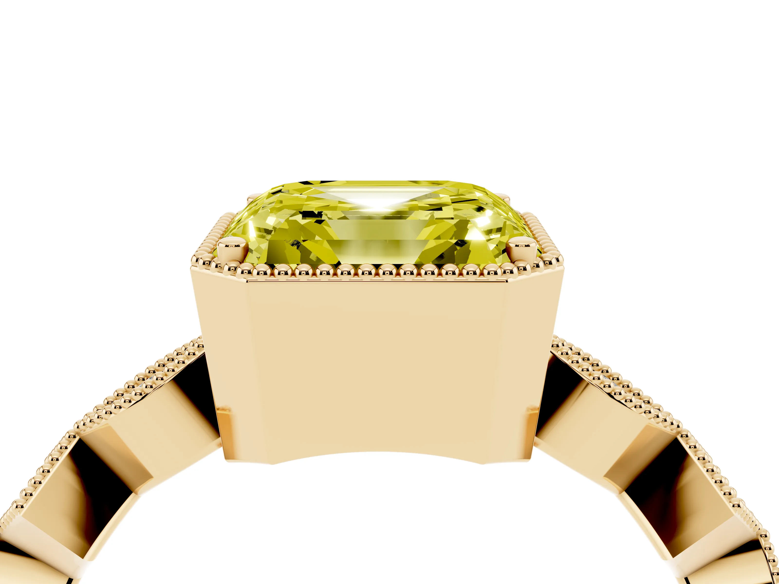 Fancy Yellow Asscher Cut Diamond Milgrain Marquise Twist Band Ring Set in Yellow gold with Prong Setting