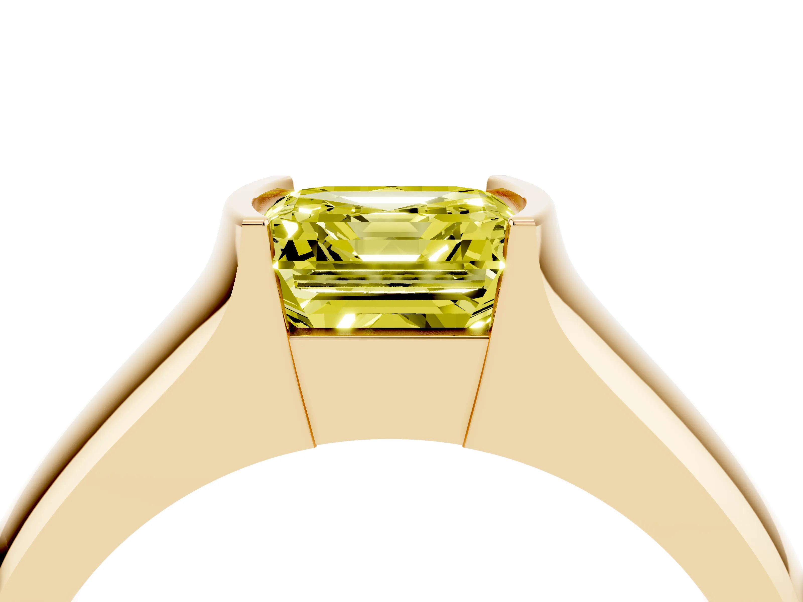 Fancy Yellow Asscher Cut Diamond Bezel Solitaire Ring Set in Yellow gold with Wide Band