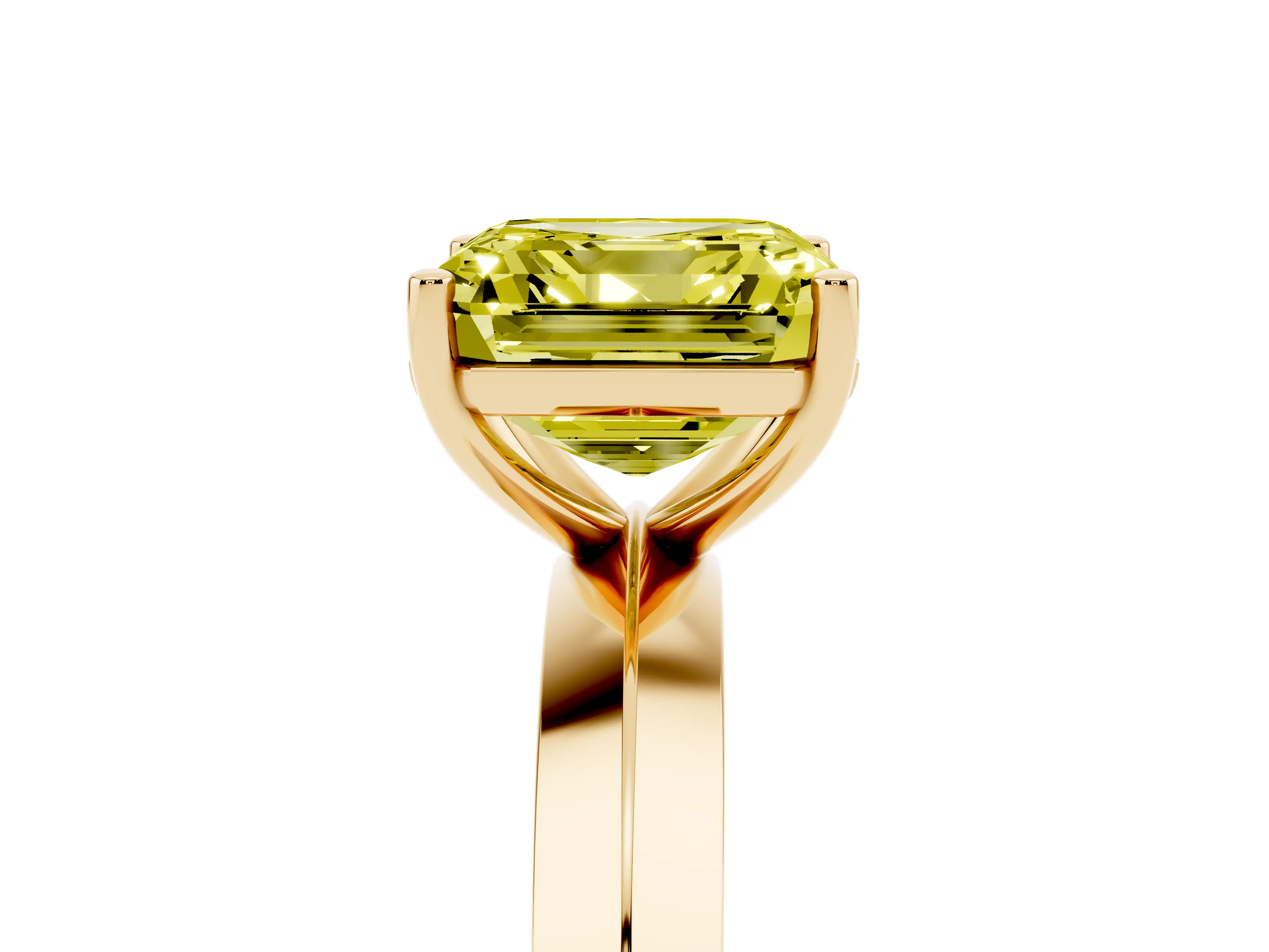 Fancy Yellow Asscher Cut Diamond Solitaire Engagement Ring Set in Yellow gold with Flat Band and Prong Setting