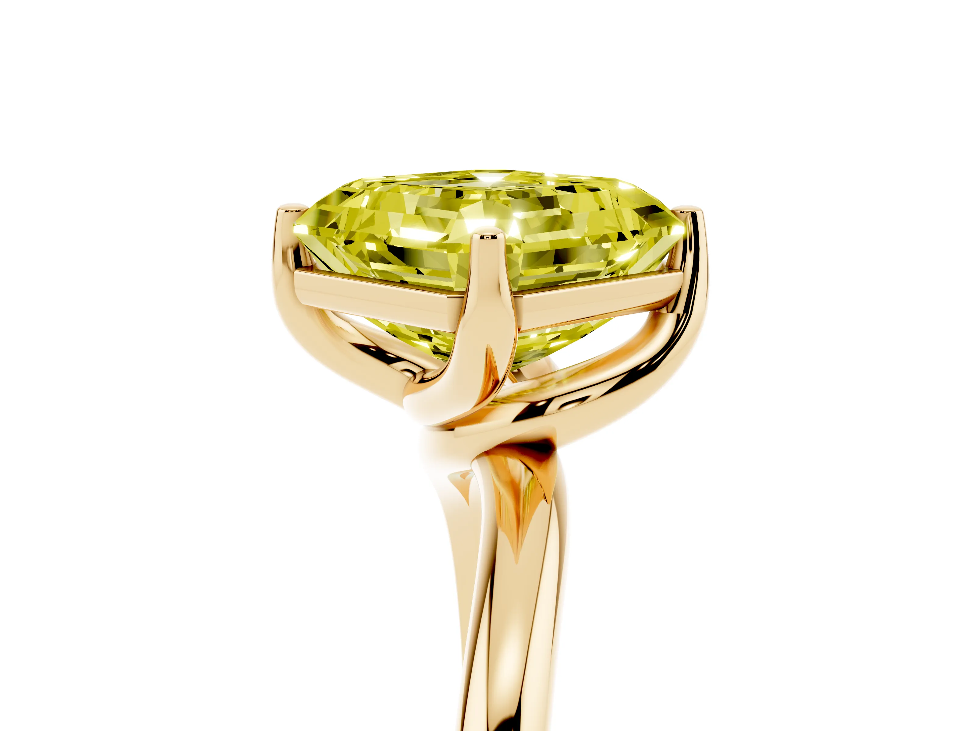 Fancy Yellow Asscher Cut Diamond Solitaire Engagement Ring Set in Yellow gold with Classic Plain Band