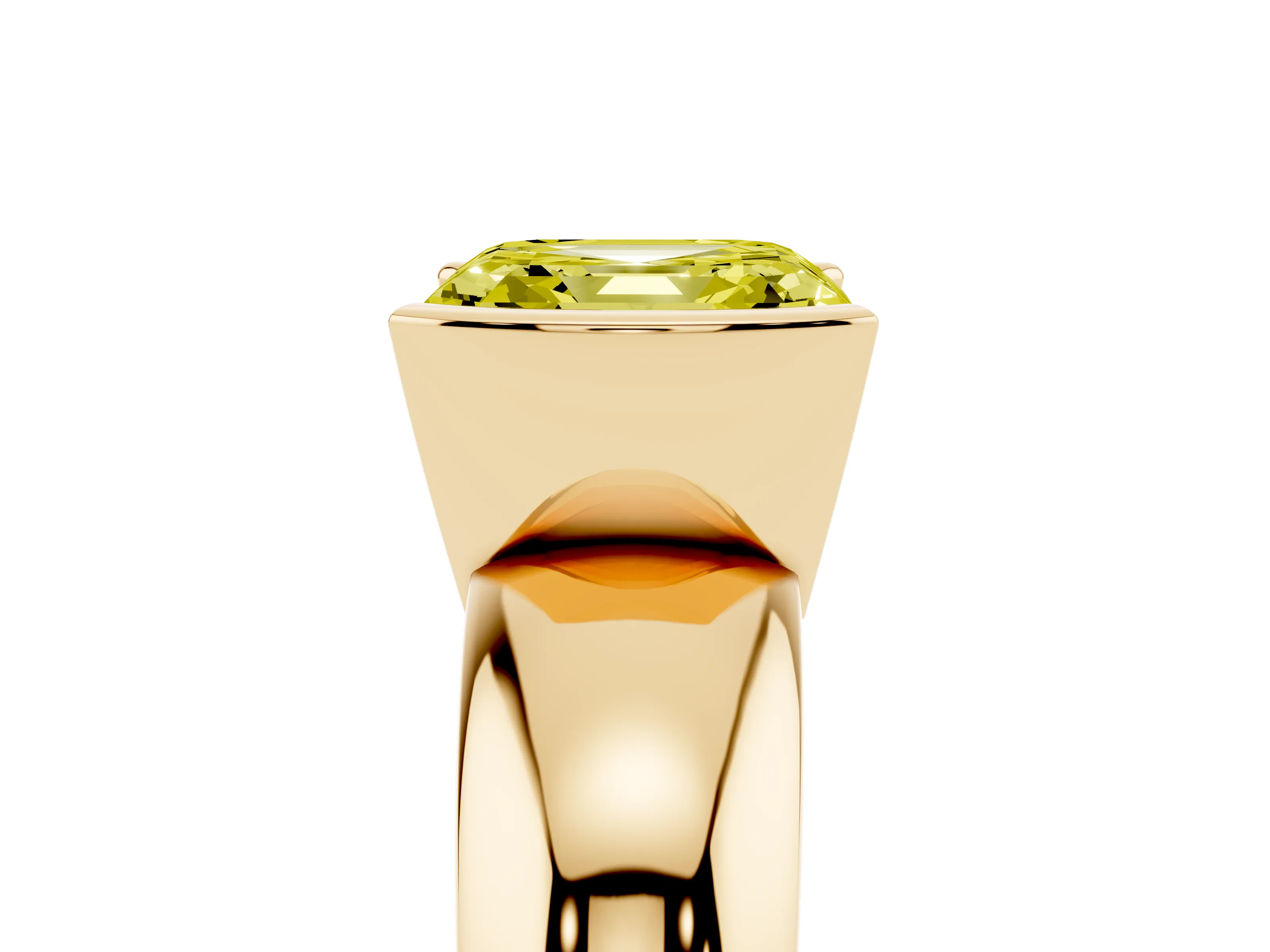Fancy Yellow Asscher Cut Diamond Solitaire Tension Set Ring Set in Yellow gold with Wide Band