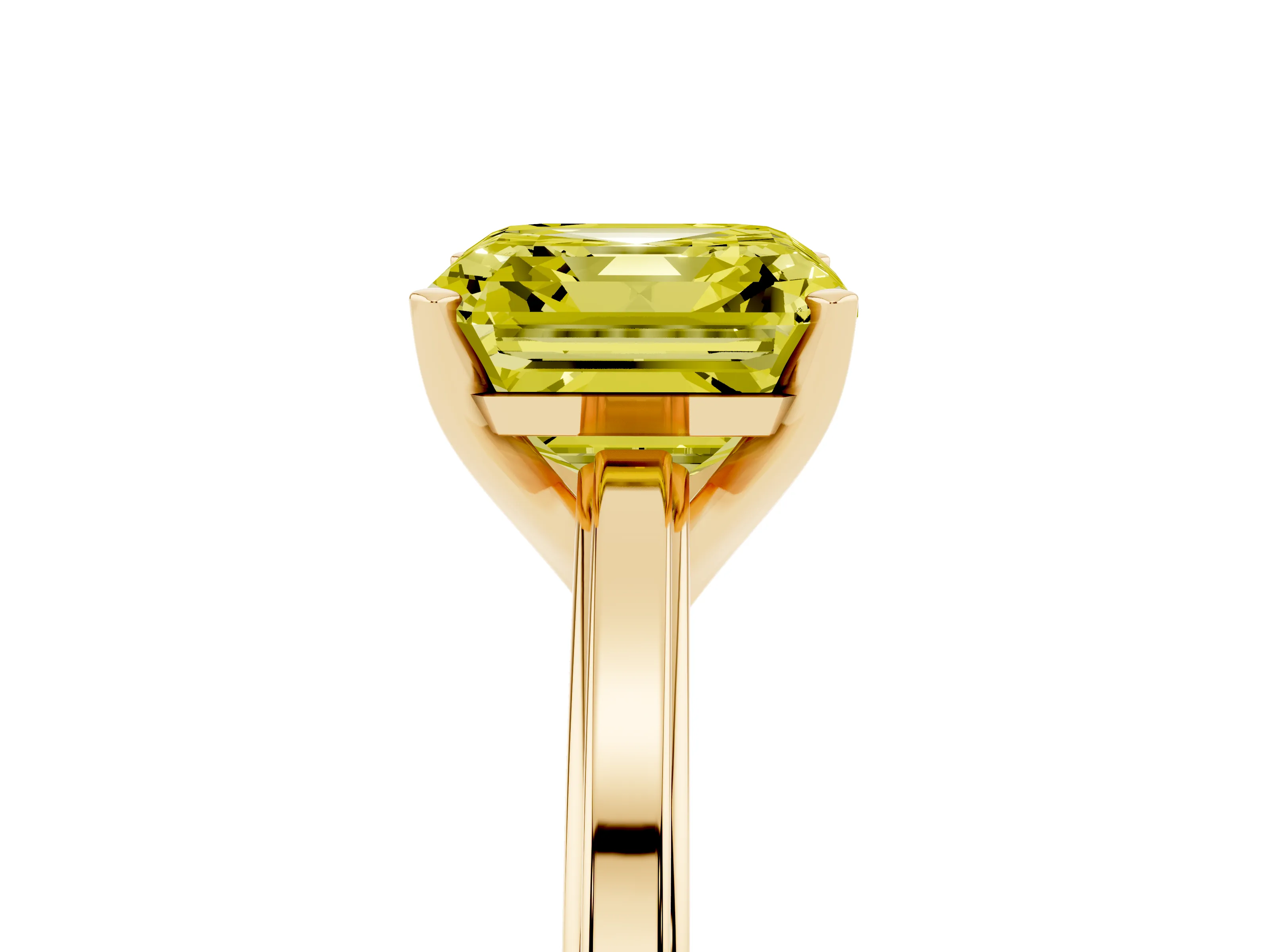 Fancy Yellow Asscher Cut Diamond Solitaire Ring Set in Yellow gold with Prong Setting and Classic Band